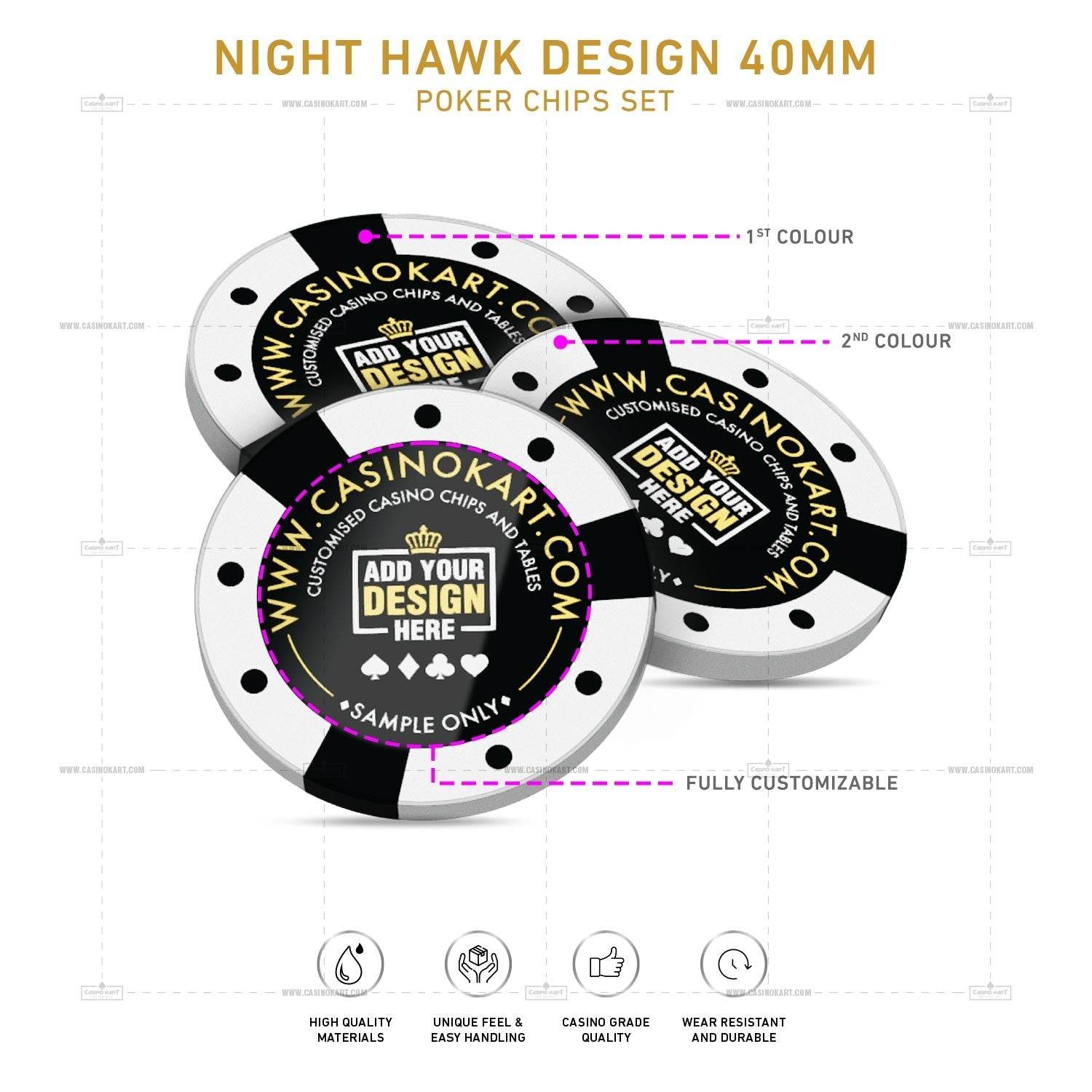 Customisable Poker Chips - Night Hawk, Clay, 40mm, 14g - Thai Aces