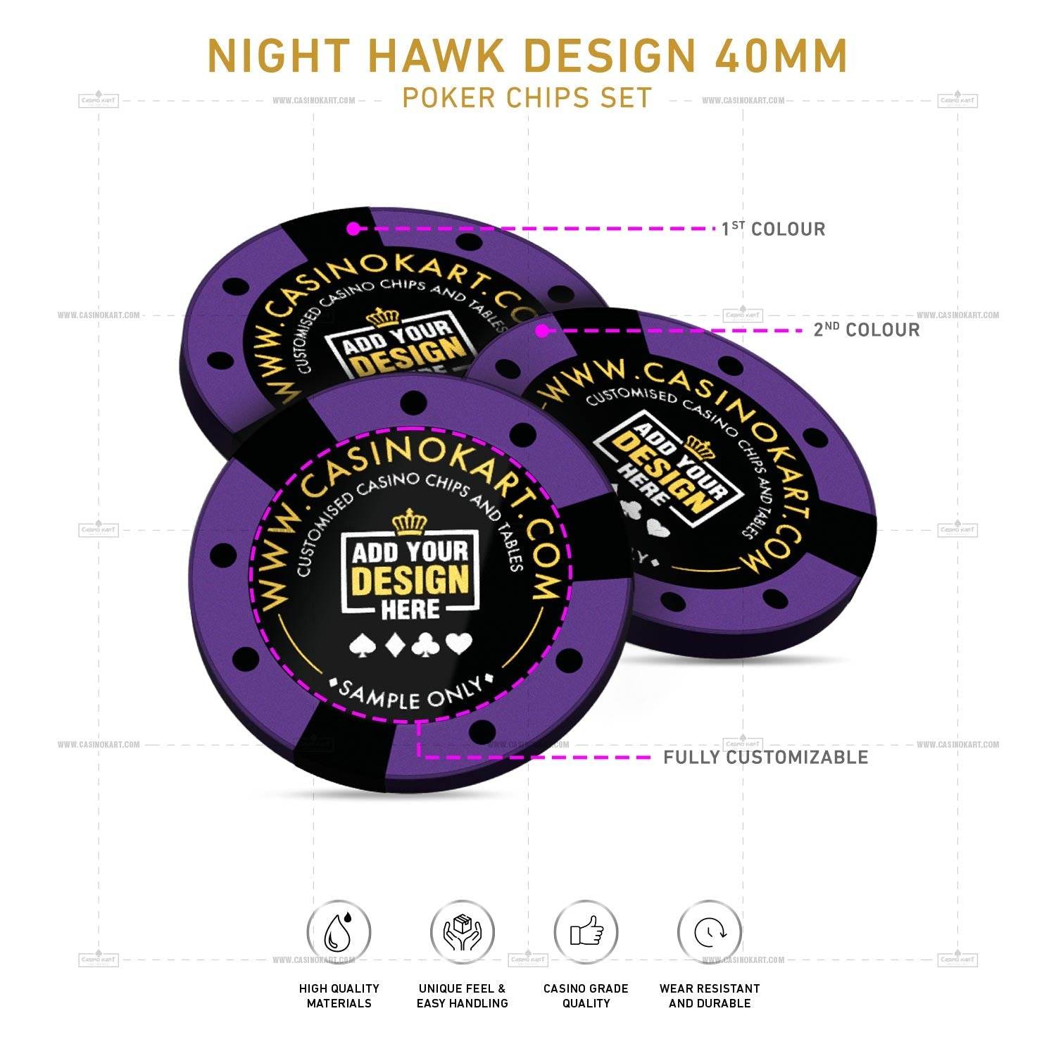 Customisable Poker Chips - Night Hawk, Clay, 40mm, 14g - Thai Aces