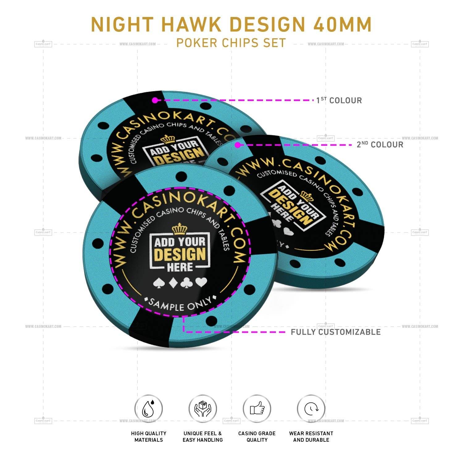 Customisable Poker Chips - Night Hawk, Clay, 40mm, 14g - Thai Aces