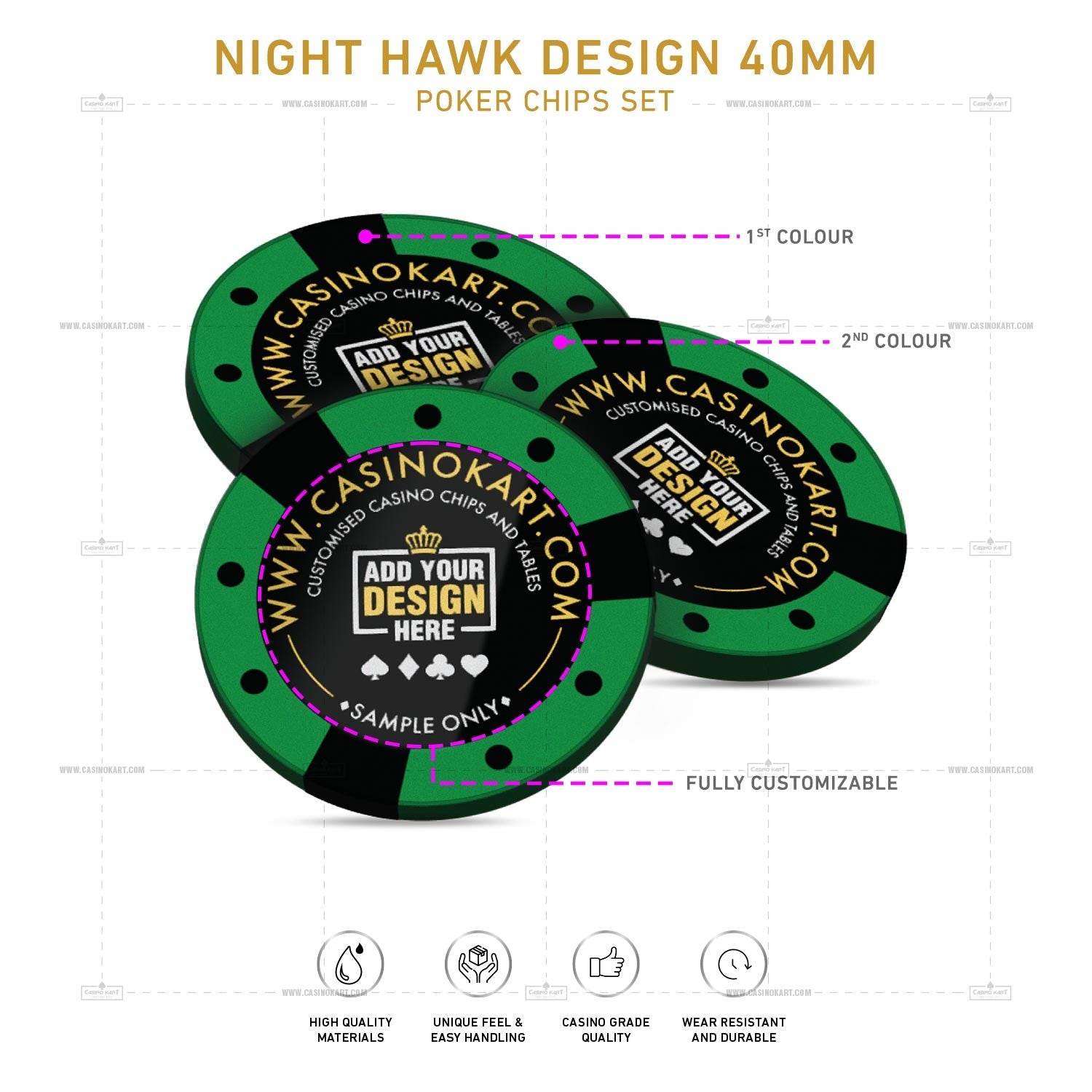 Customisable Poker Chips - Night Hawk, Clay, 40mm, 14g - Thai Aces