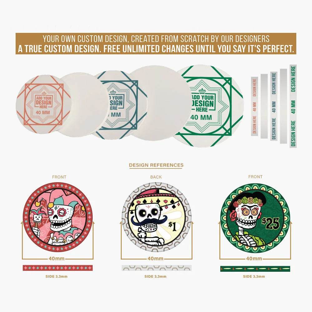 Customisable Poker Chips- Ceramic, 40/43/45/50mm - Thai Aces