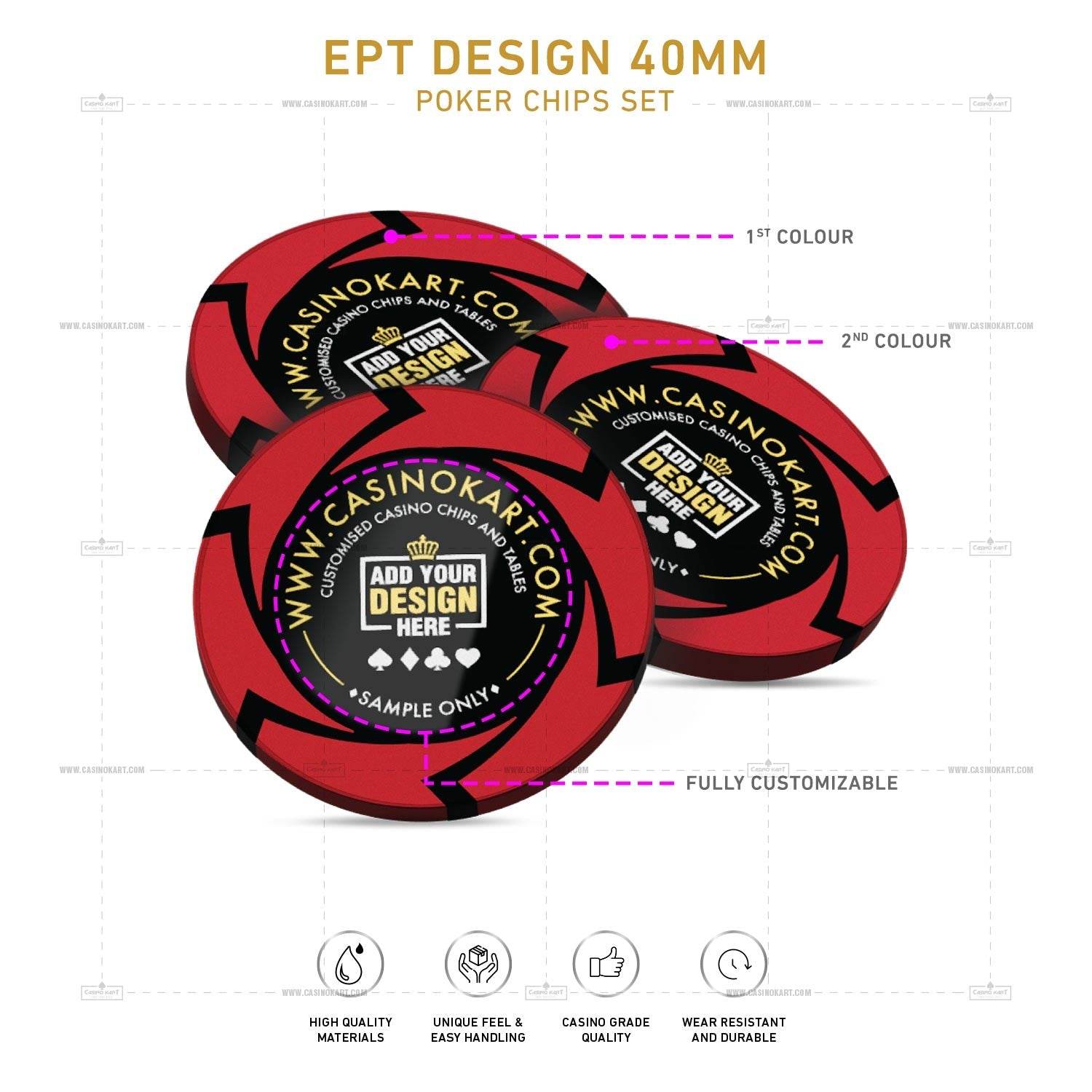 Customisable Poker Chips - EPT, Clay, 40mm, 14g - Thai Aces
