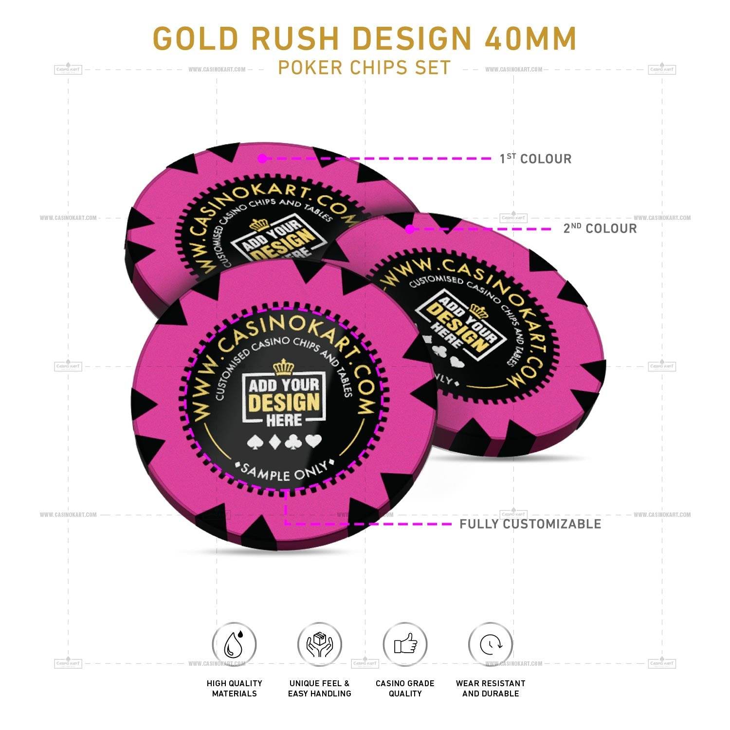 Customisable Poker Chips - Gold Rush, Clay, 40mm, 14g - Thai Aces