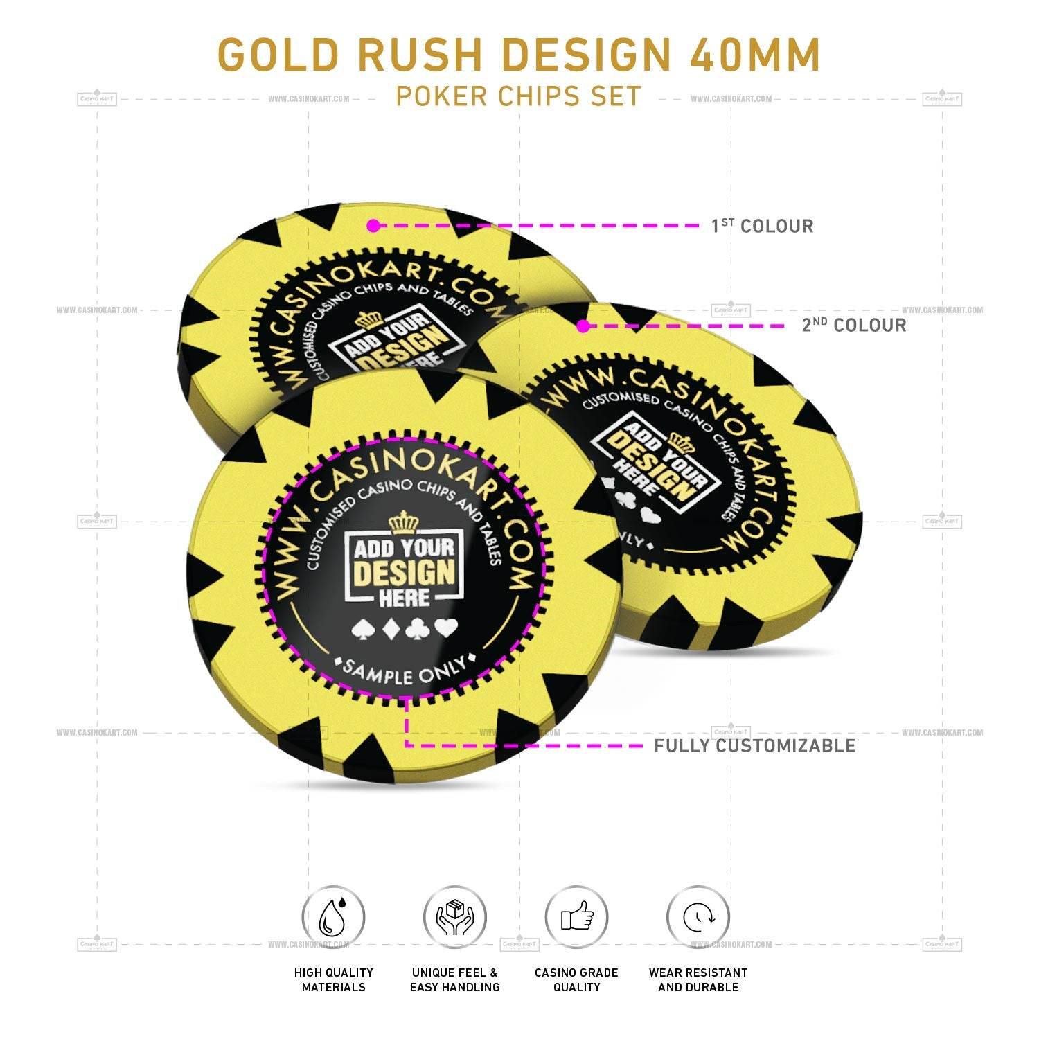 Customisable Poker Chips - Gold Rush, Clay, 40mm, 14g - Thai Aces