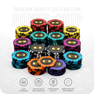 Gold Bullion Poker Chipset - GR, 300/500 Pcs, Clay, 40mm, 14g - Thai Aces
