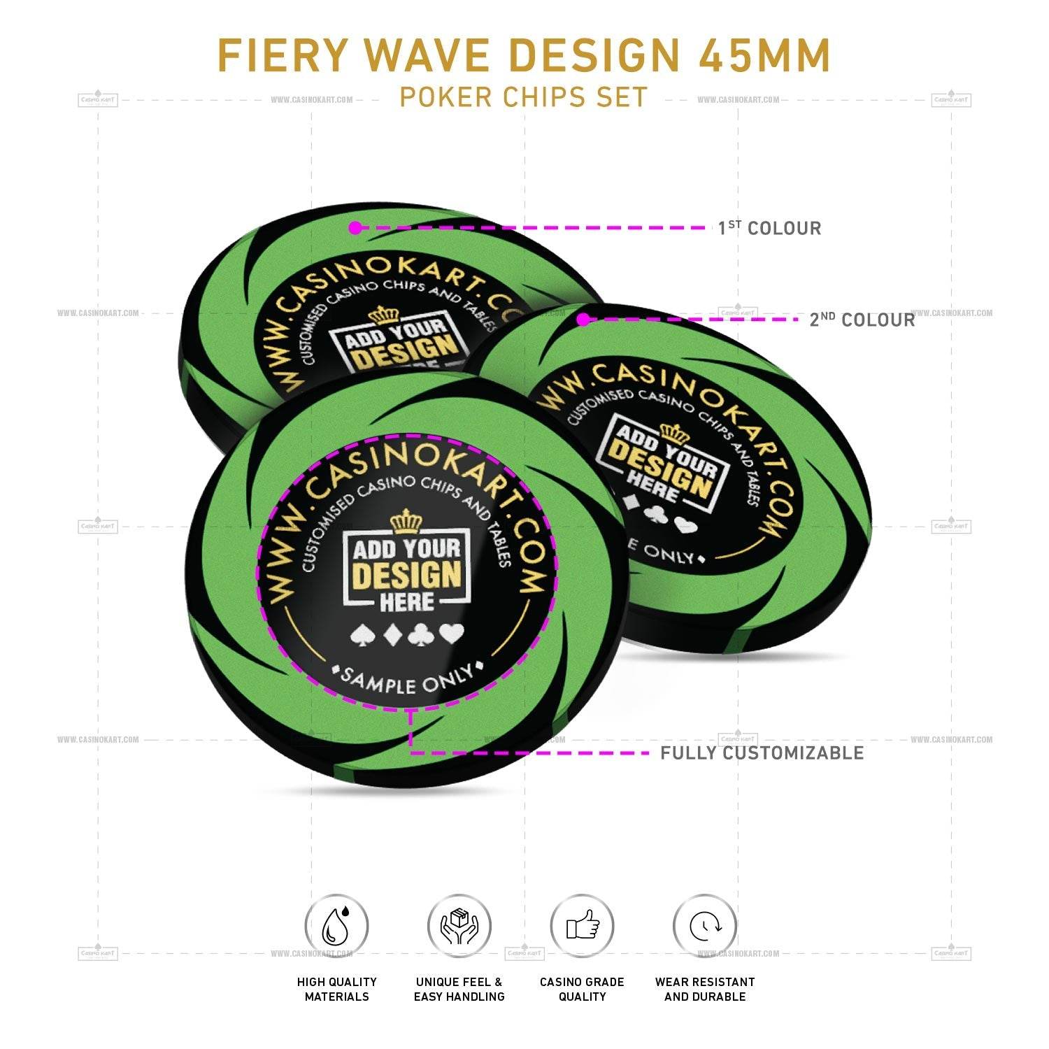 Customisable Poker Chips- Fiery Wave, Clay, 45mm, 18g - Thai Aces