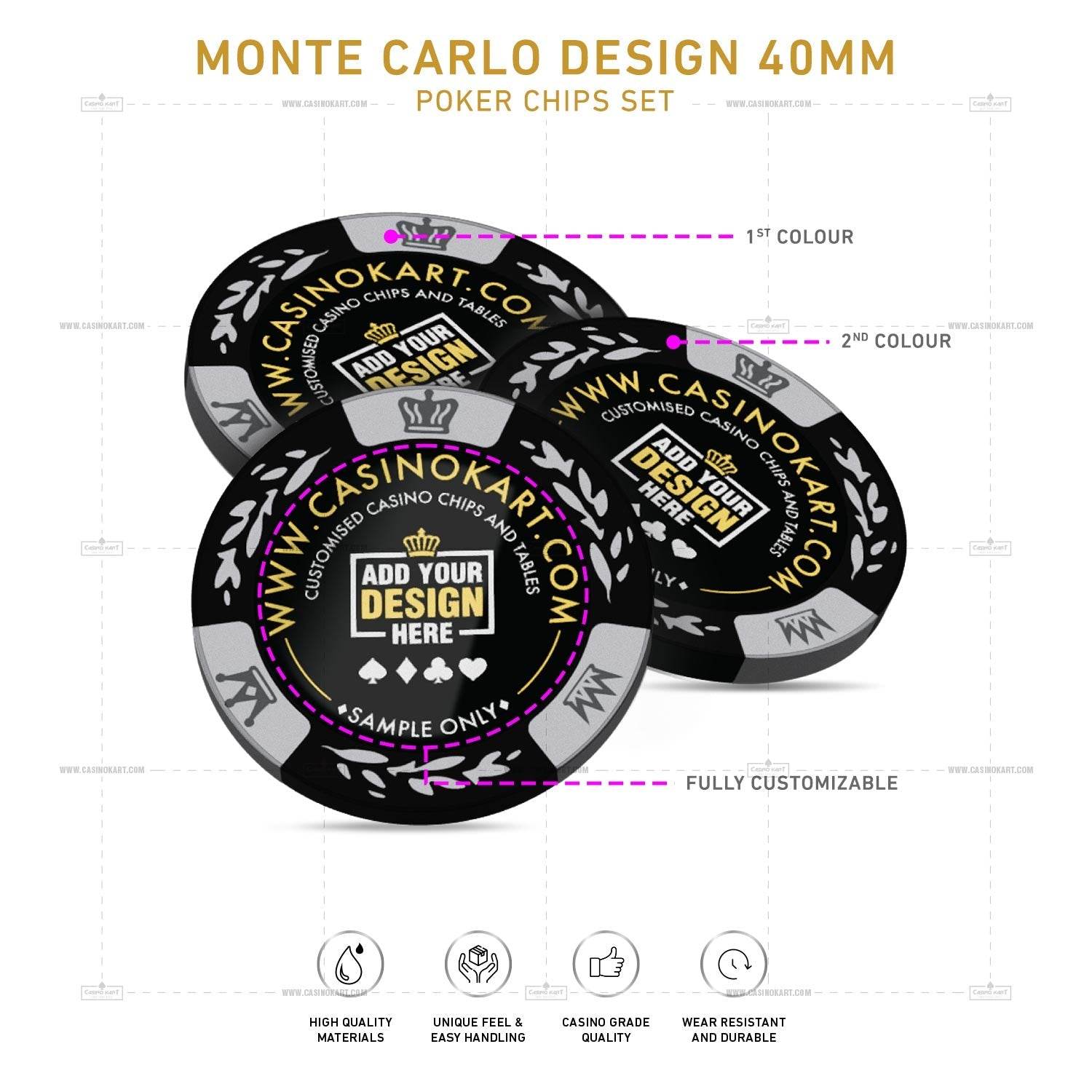 Customisable Poker Chips - Monte Carlo, Clay, 40mm, 14g - Thai Aces