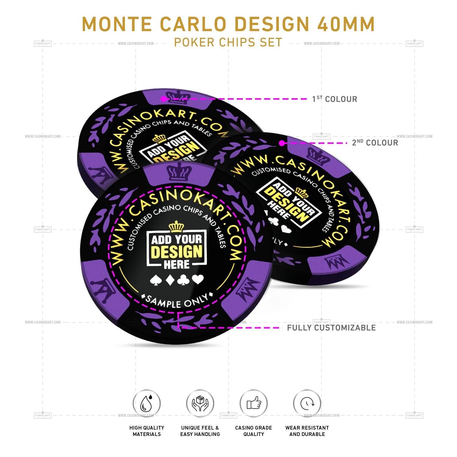 Customisable Poker Chips - Monte Carlo, Clay, 40mm, 14g - Thai Aces