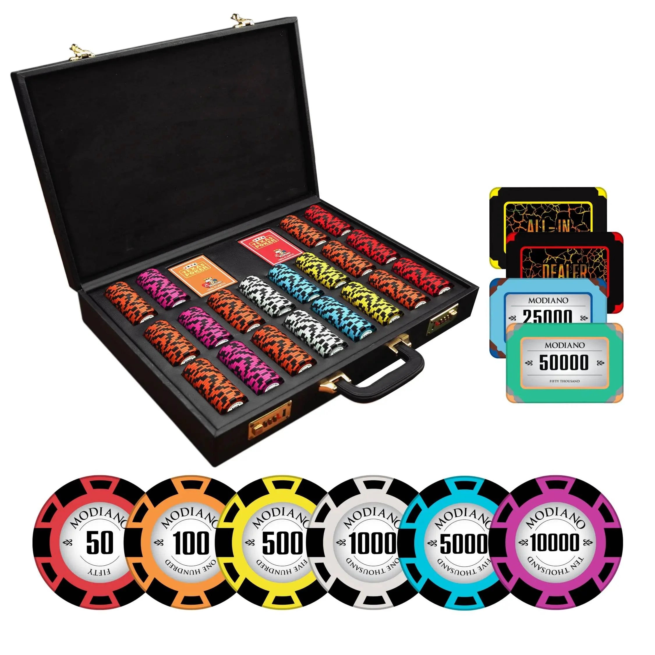 Modiano Poker Chipset - TN, 500/800/1000 Pcs, 30/50/80 Plaques, Clay, 45mm, 18g - Thai Aces