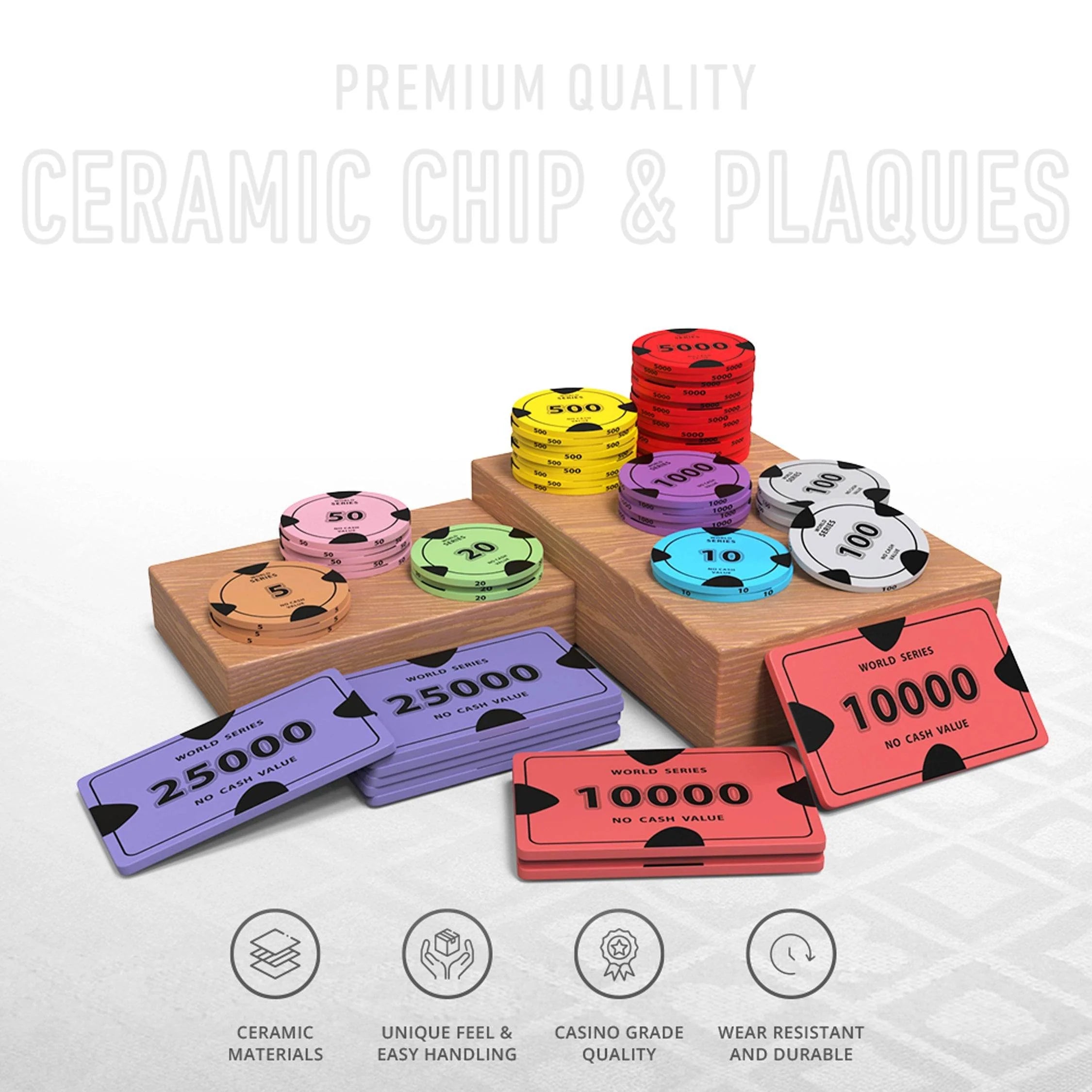 Pebbles Poker Chipset - 300/500 Pcs, 10/20 Plaques, Ceramic, 40mm, 10g - Thai Aces