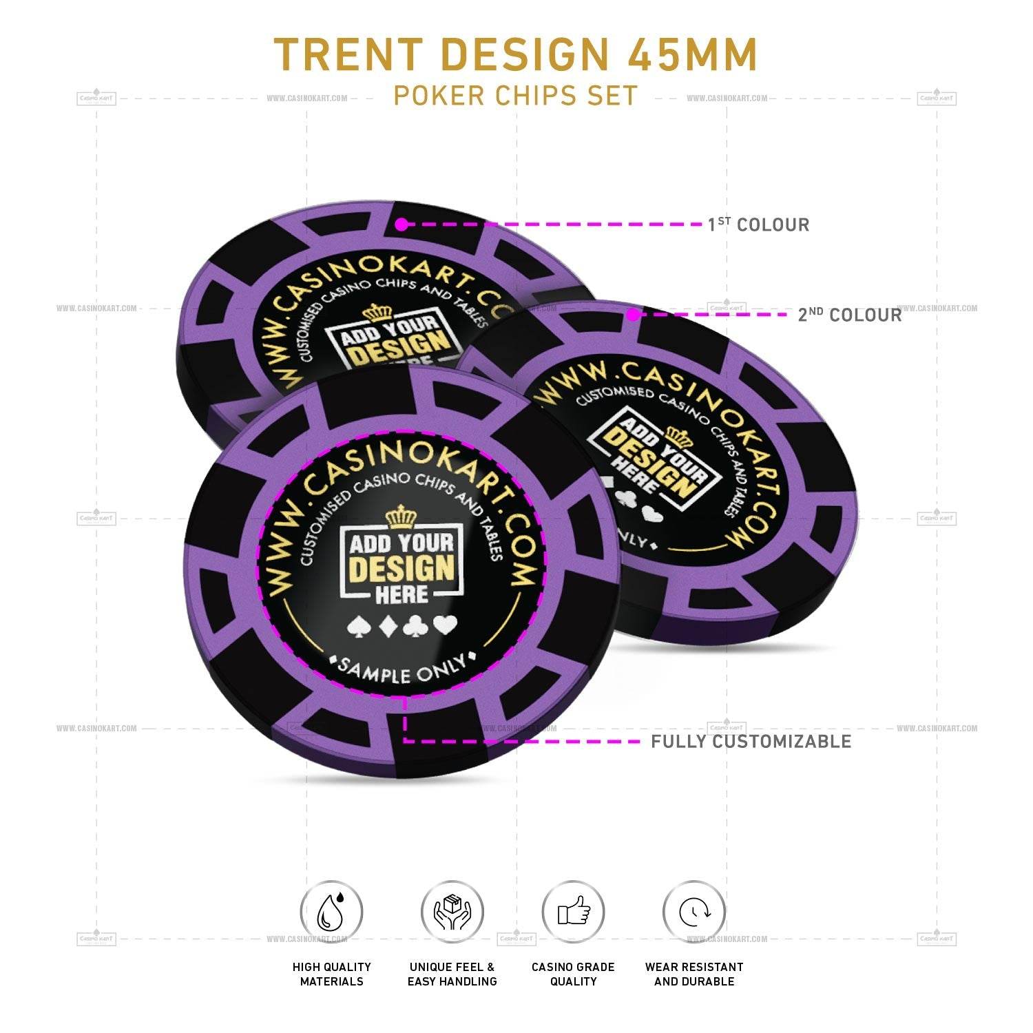 Customisable Poker Chips - Trent, Clay, 45mm, 18g - Thai Aces