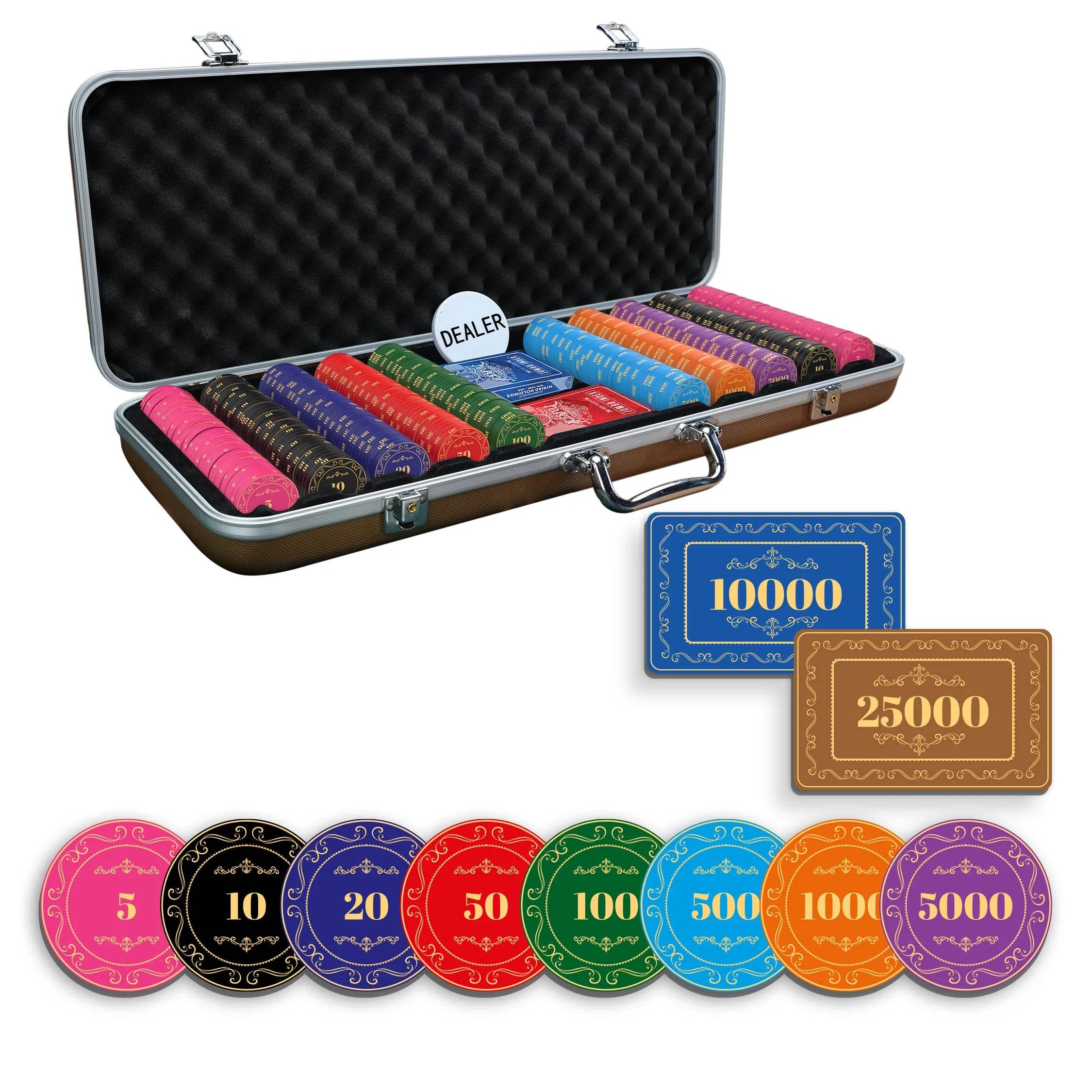 Rosette Poker Chipset - 300/500 Pcs, 10/20 Plaques, Ceramic, 40mm, 10g - Thai Aces