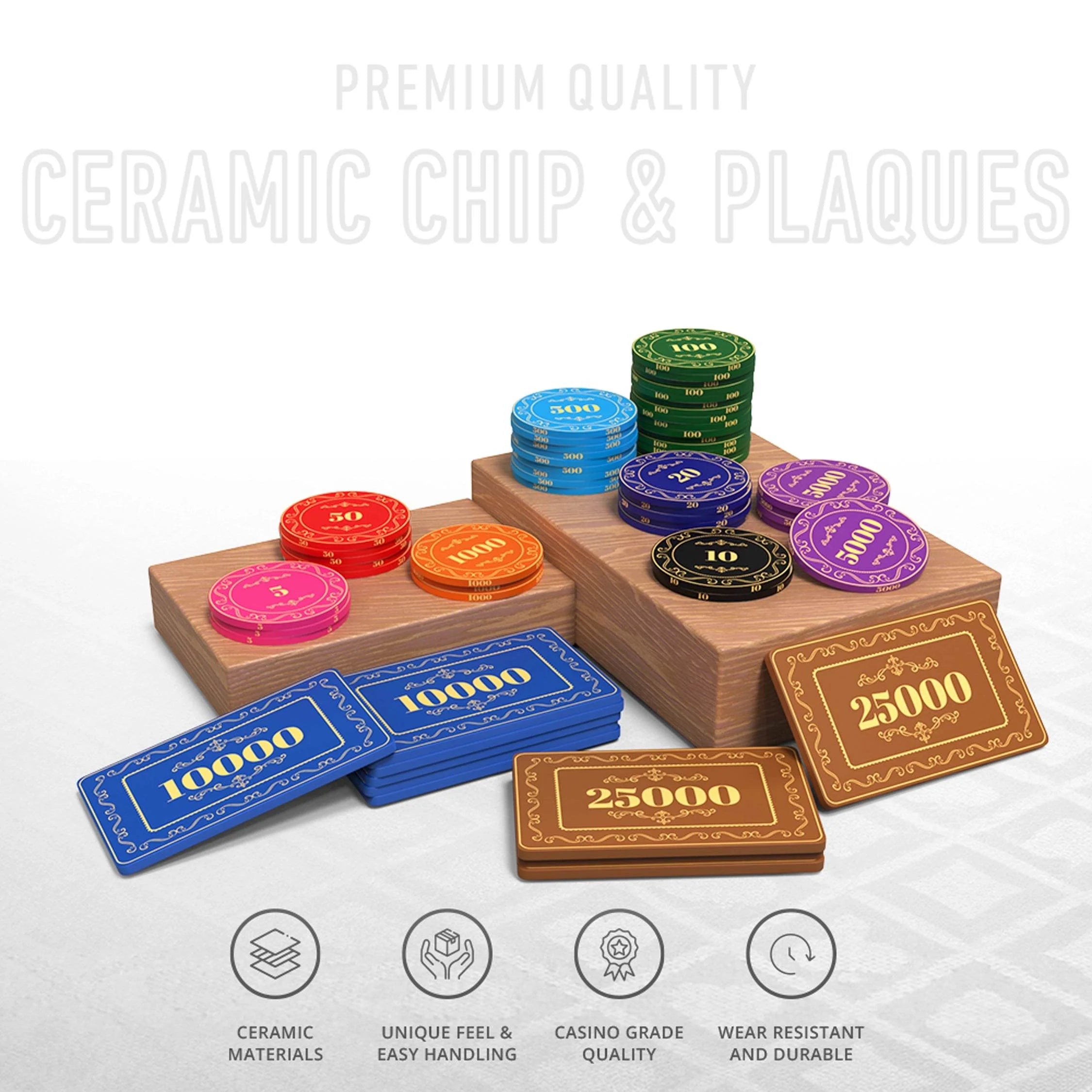 Rosette Poker Chipset - 300/500 Pcs, 10/20 Plaques, Ceramic, 40mm, 10g - Thai Aces