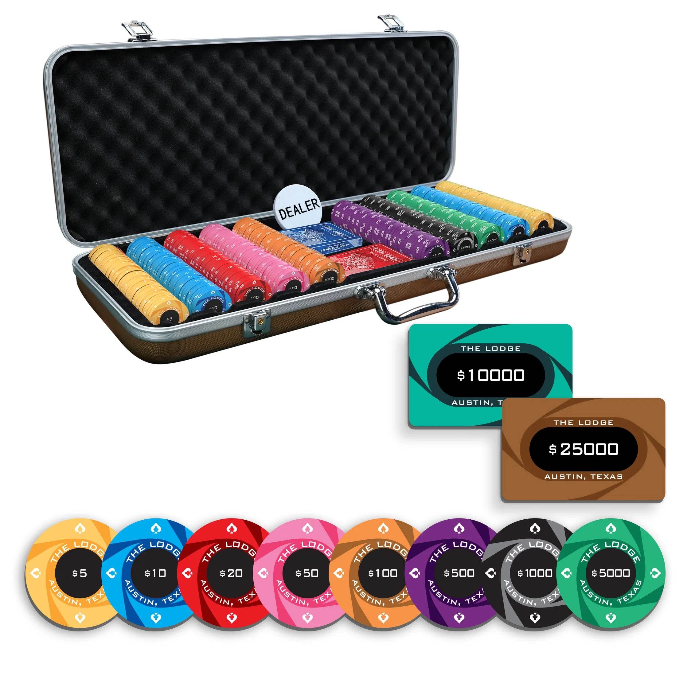 The Lodge Poker Chipset - 300/500 Pcs, 10/20 Plaques, Ceramic, 40mm, 10g - Thai Aces