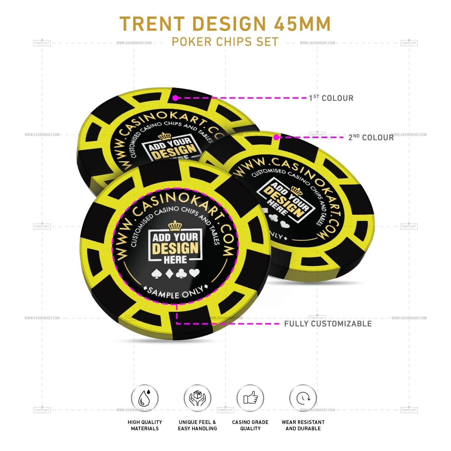 Customisable Poker Chips - Trent, Clay, 45mm, 18g - Thai Aces