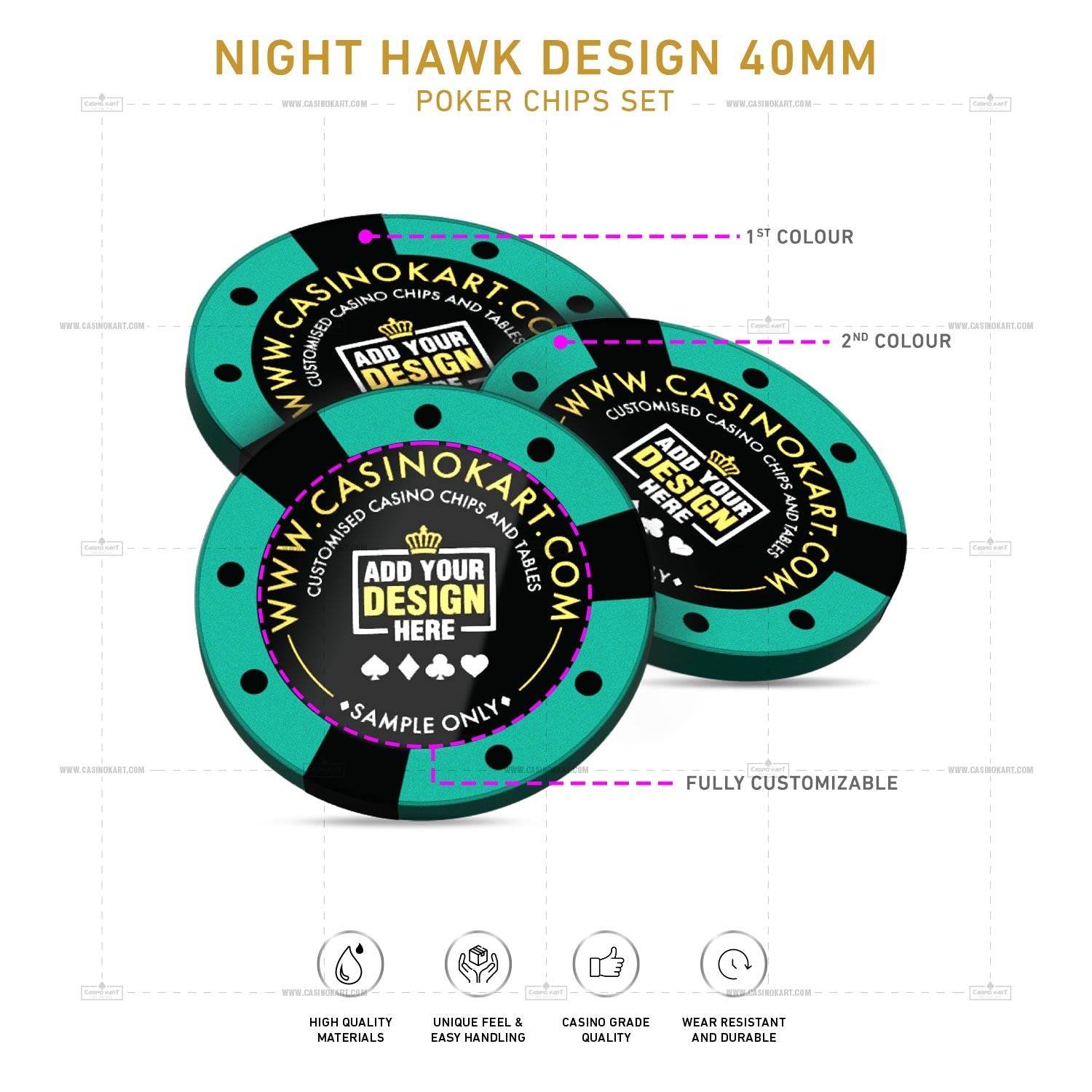 Customisable Poker Chips - Night Hawk, Clay, 40mm, 14g - Thai Aces