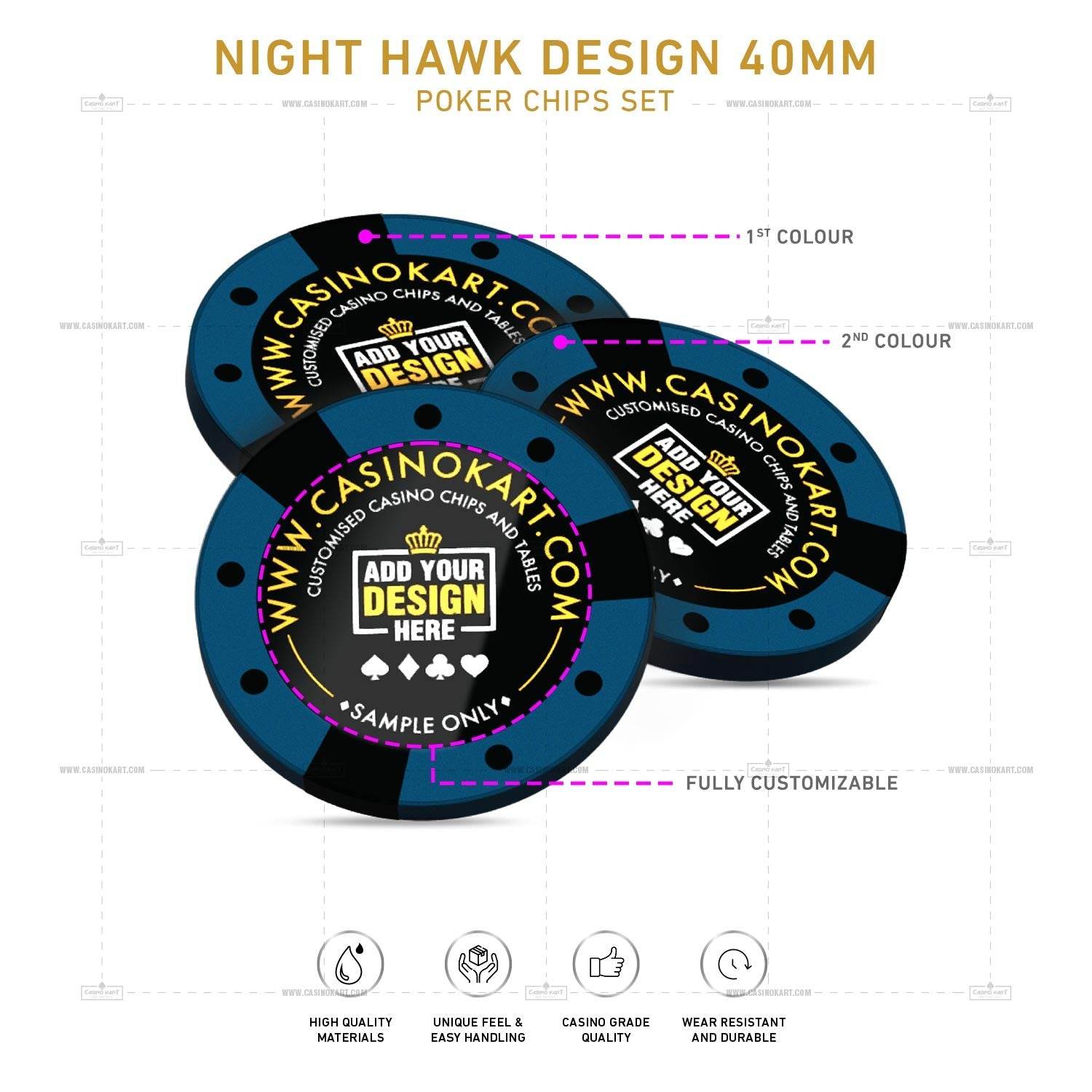 Customisable Poker Chips - Night Hawk, Clay, 40mm, 14g - Thai Aces