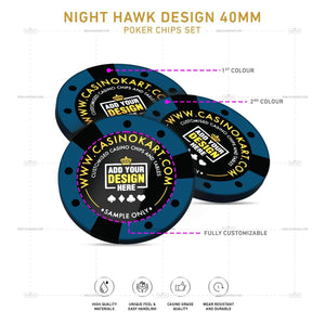Customisable Poker Chips - Night Hawk, Clay, 40mm, 14g - Thai Aces