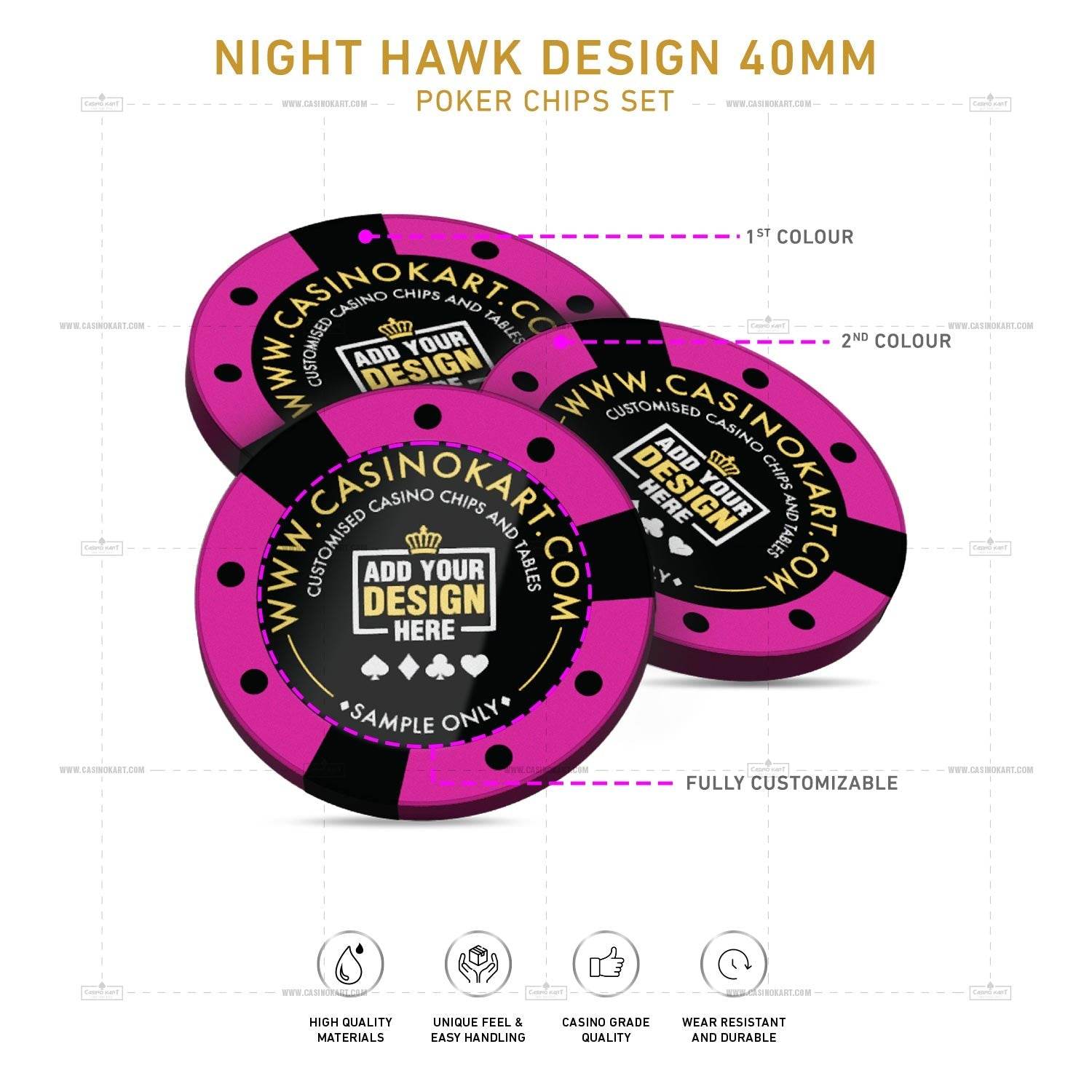Customisable Poker Chips - Night Hawk, Clay, 40mm, 14g - Thai Aces