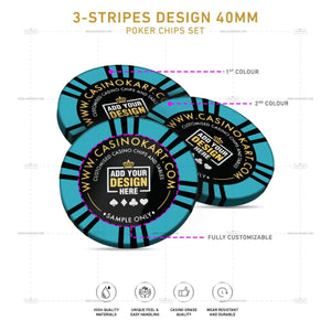 Customisable Poker Chips - 3 Stripes, Clay, 40mm, 14g - Thai Aces