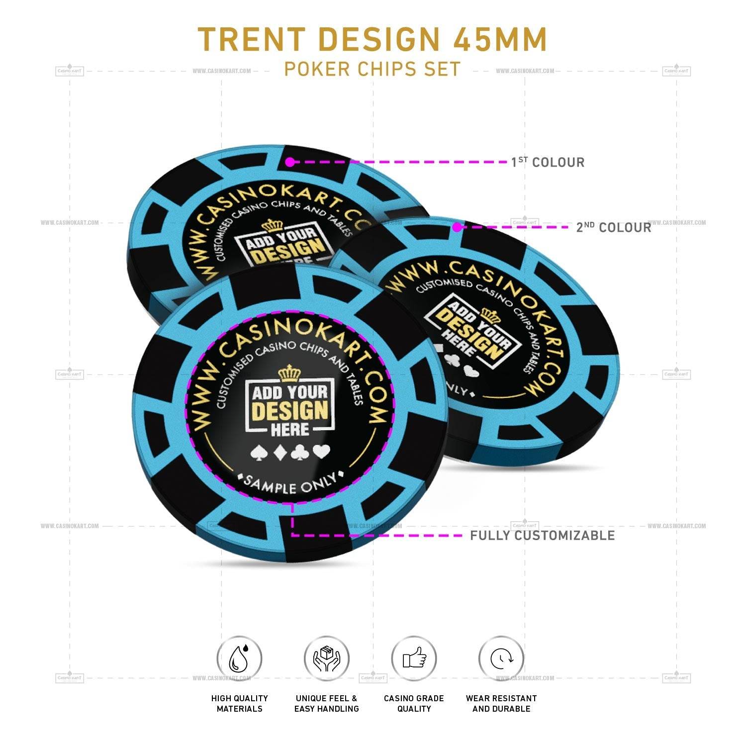 Customisable Poker Chips - Trent, Clay, 45mm, 18g - Thai Aces