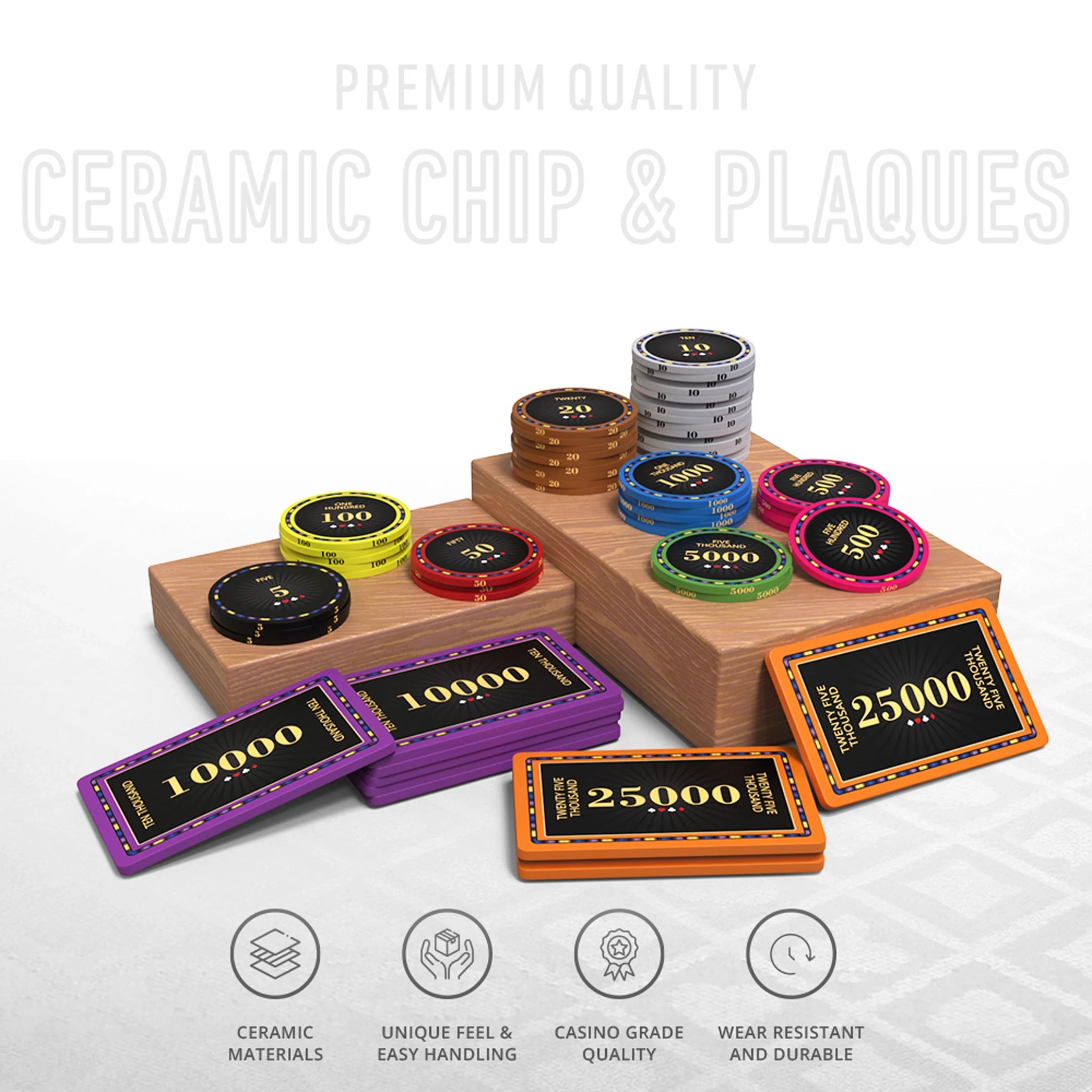 Fiesta Rings Poker Chipset - 300/500 Pcs, 10/20 Plaques, Ceramic, 40/45/50mm, 10/14/17g
