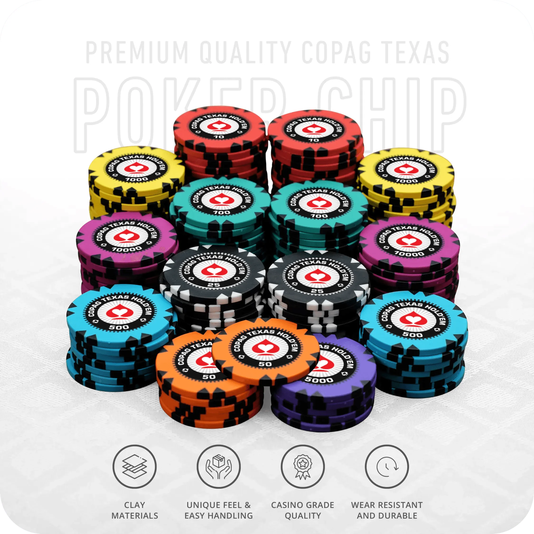 Copag Texas Poker Chipset - GR, 300/500 Pcs, Clay, 40mm, 14g - Thai Aces