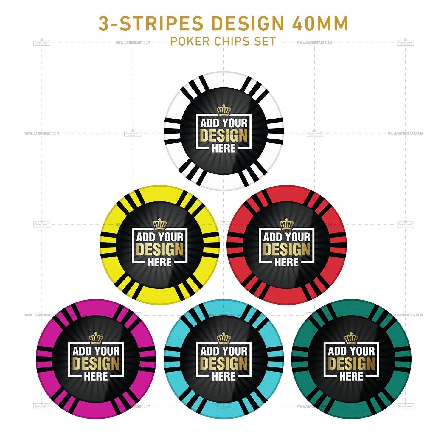 Customisable Poker Chips - 3 Stripes, Clay, 40mm, 14g - Thai Aces