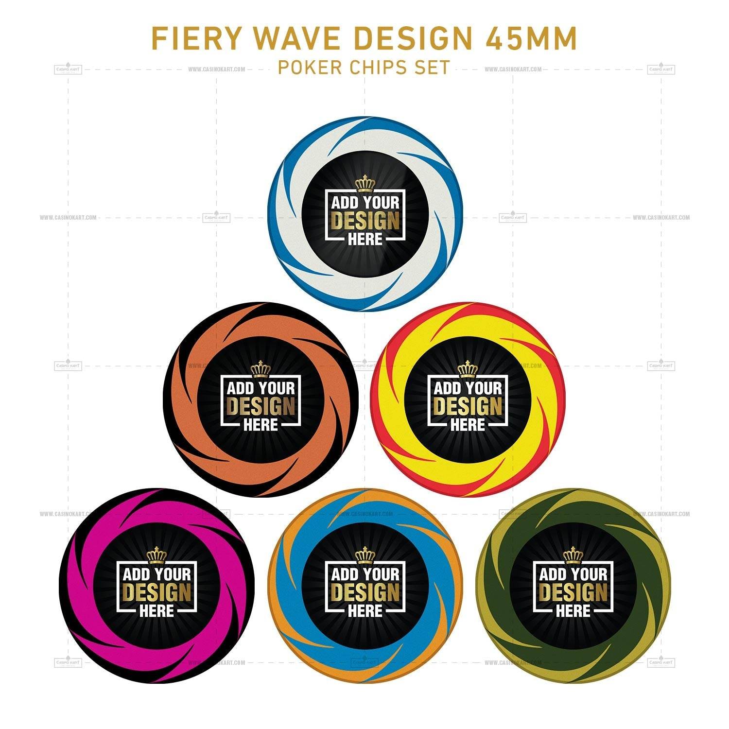 Customisable Poker Chips- Fiery Wave, Clay, 45mm, 18g - Thai Aces