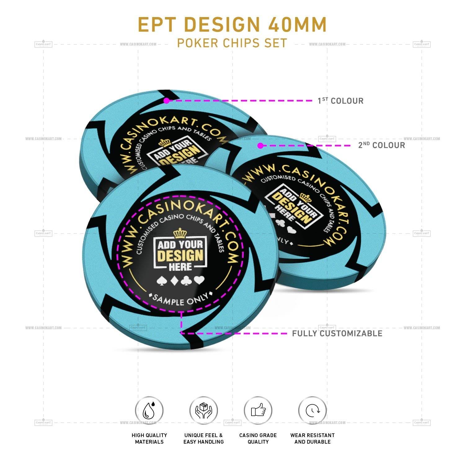 Customisable Poker Chips - EPT, Clay, 40mm, 14g - Thai Aces