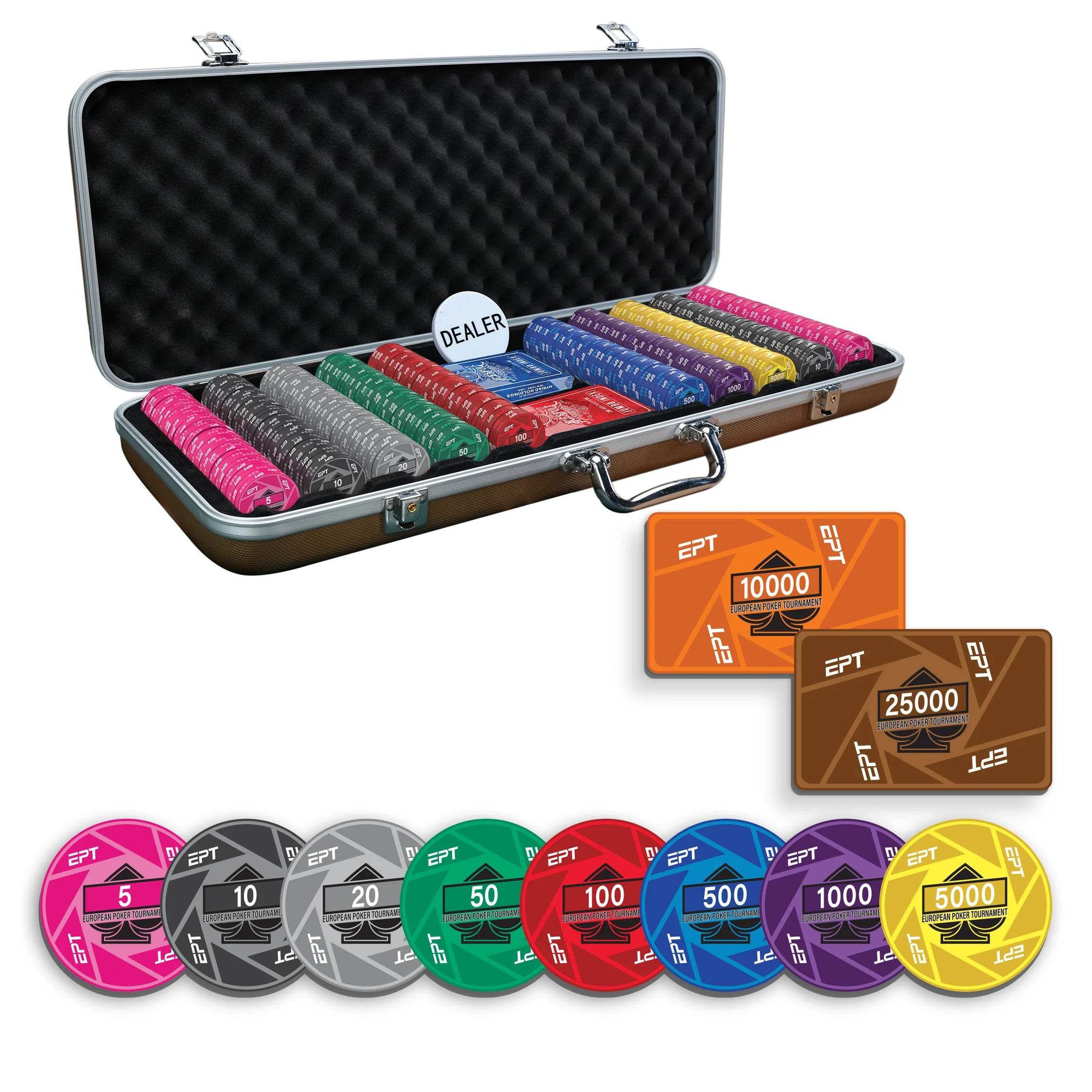 EPT Poker Chipset - 300/500 Pcs, 10/20 Plaques, Ceramic, 40mm, 10g - Thai Aces