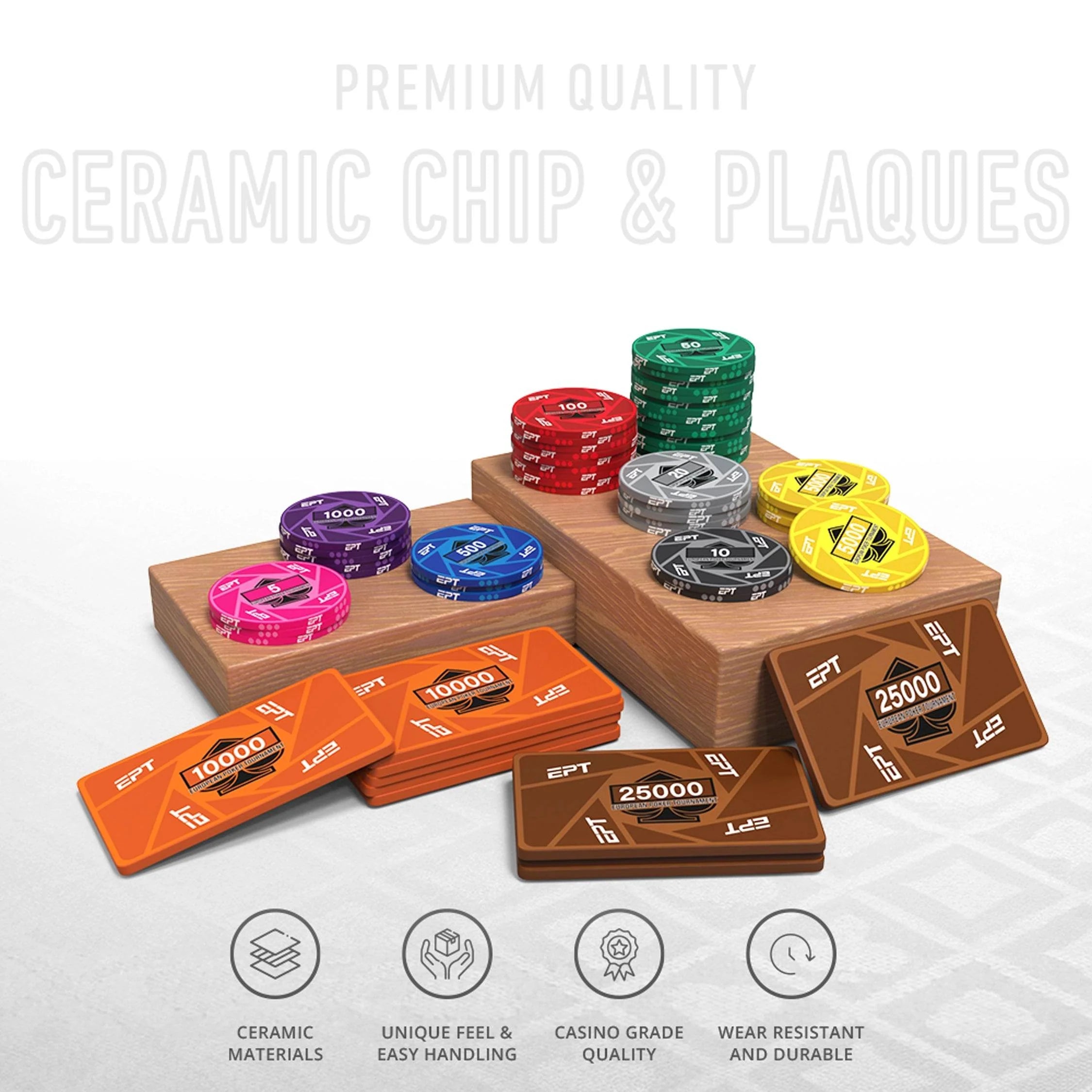 EPT Poker Chipset - 300/500 Pcs, 10/20 Plaques, Ceramic, 40mm, 10g - Thai Aces