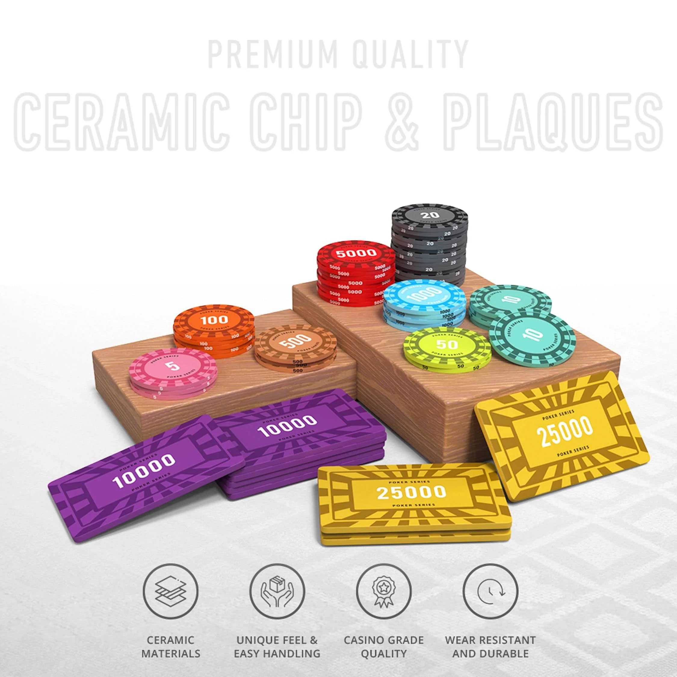 Eterna Poker Chipset - 300/500 Pcs, 10/20 Plaques, Ceramic, 40mm, 10g - Thai Aces