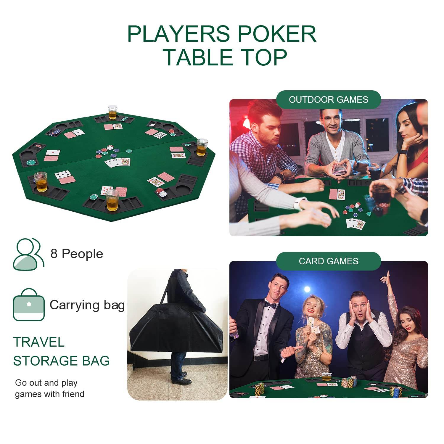 Folding Poker Tabletop - Octagonal, 4x4ft - Thai Aces