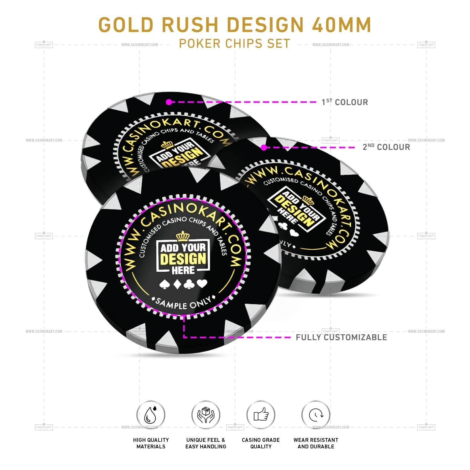 Customisable Poker Chips - Gold Rush, Clay, 40mm, 14g - Thai Aces