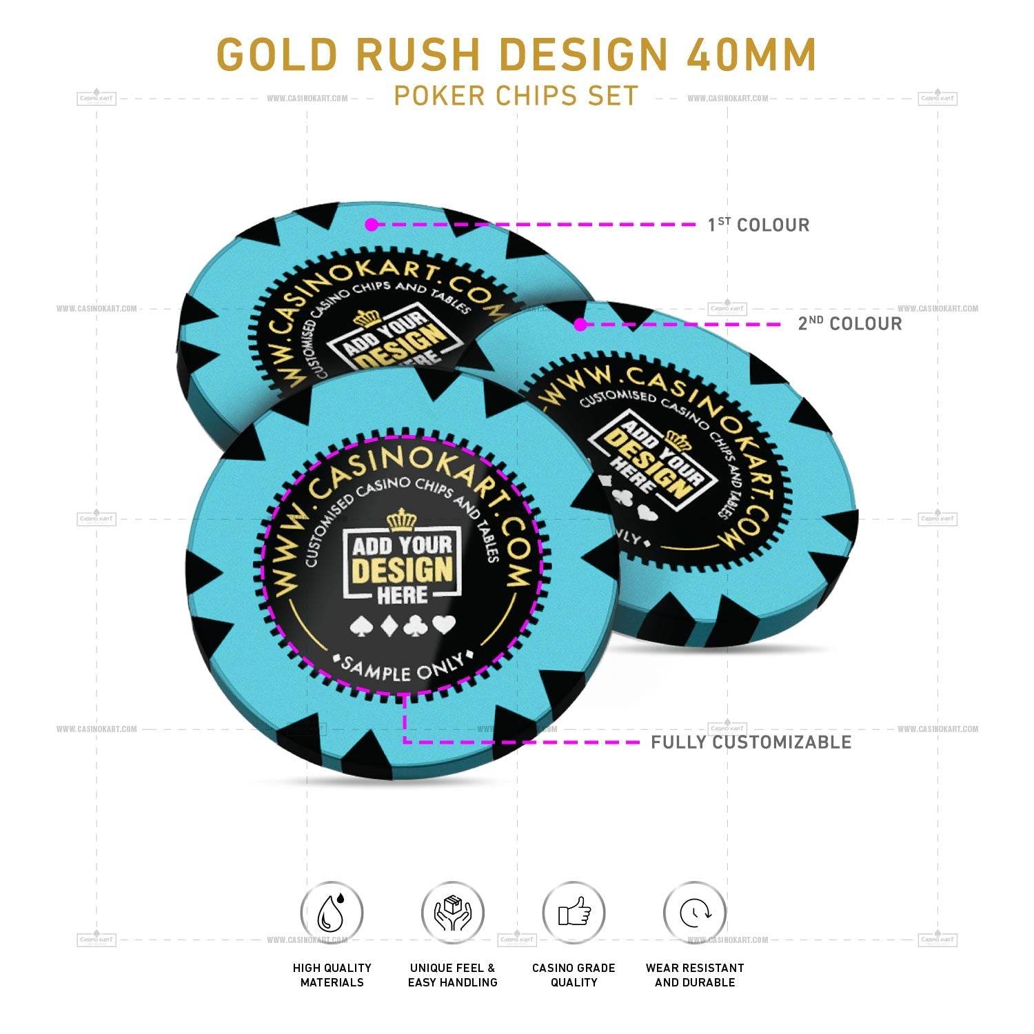 Customisable Poker Chips - Gold Rush, Clay, 40mm, 14g - Thai Aces
