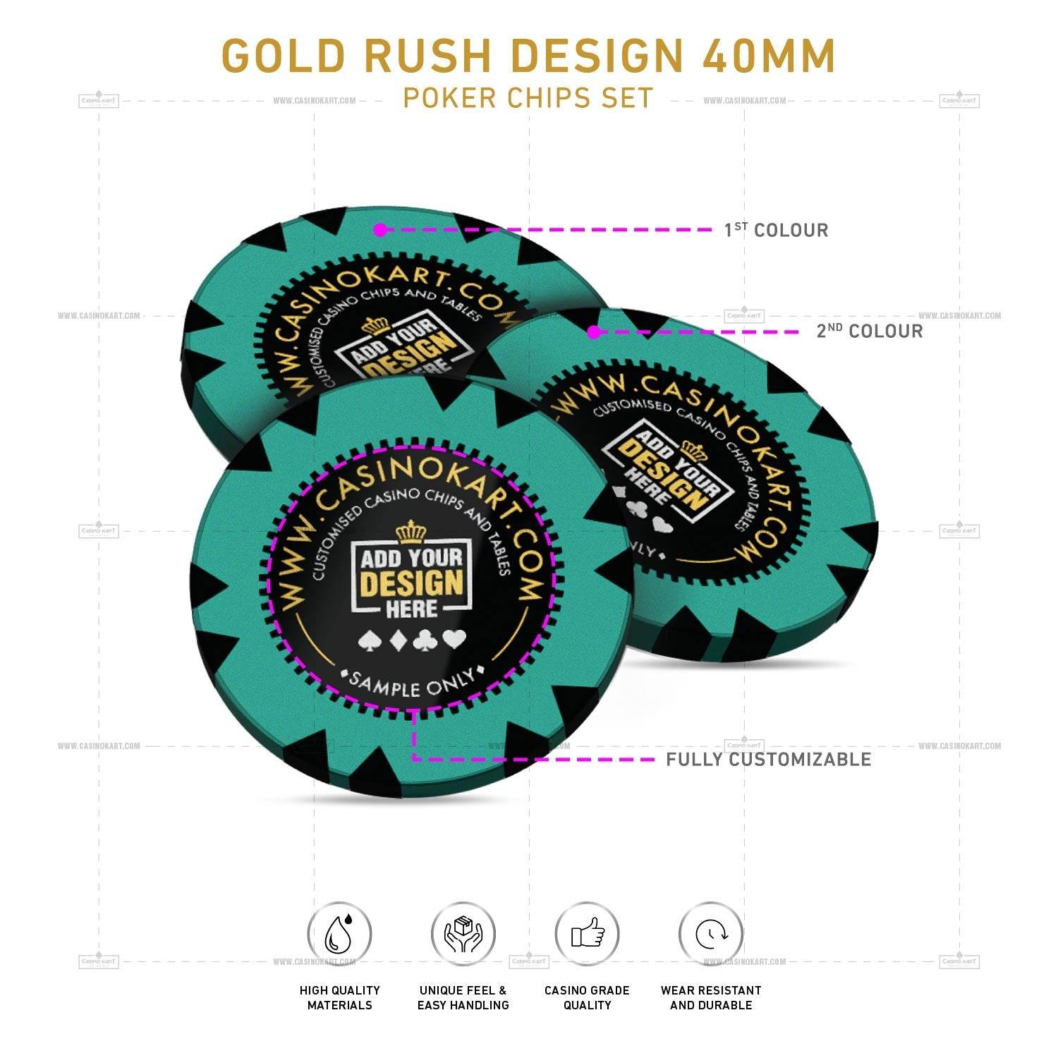 Customisable Poker Chips - Gold Rush, Clay, 40mm, 14g - Thai Aces