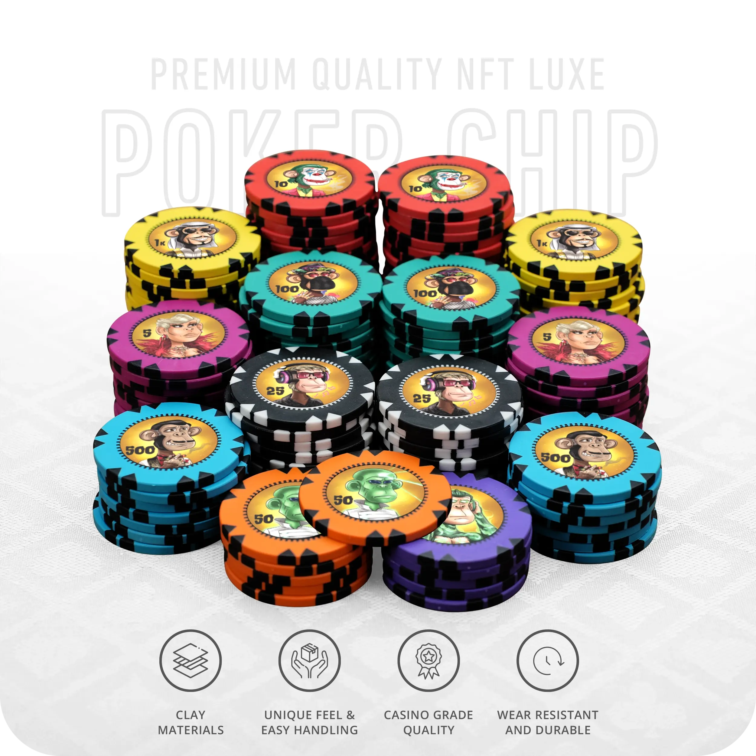 NFT Luxe Poker Chipset - GR, 300/500 Pcs, Clay, 40mm, 14g