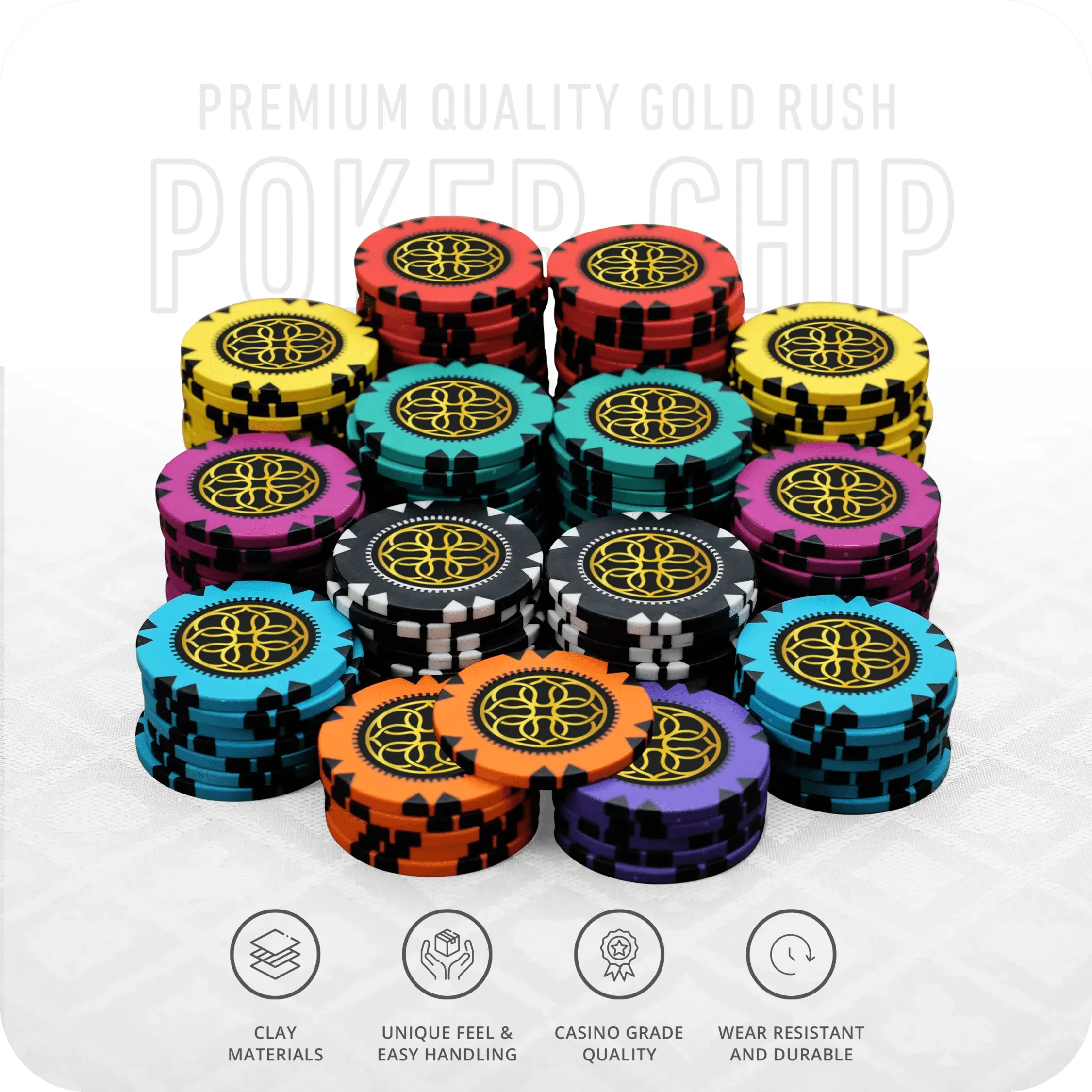 Gold Rush Poker Chipset Without Denomination - GR, 300/500 Pcs, Clay, 40mm, 14g - Thai Aces