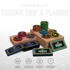 Golden Jade Poker Chipset - 300/500 Pcs, 10/20 Plaques, Ceramic, 40mm, 10g - Thai Aces