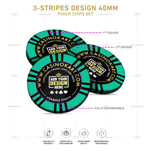 Customisable Poker Chips - 3 Stripes, Clay, 40mm, 14g - Thai Aces