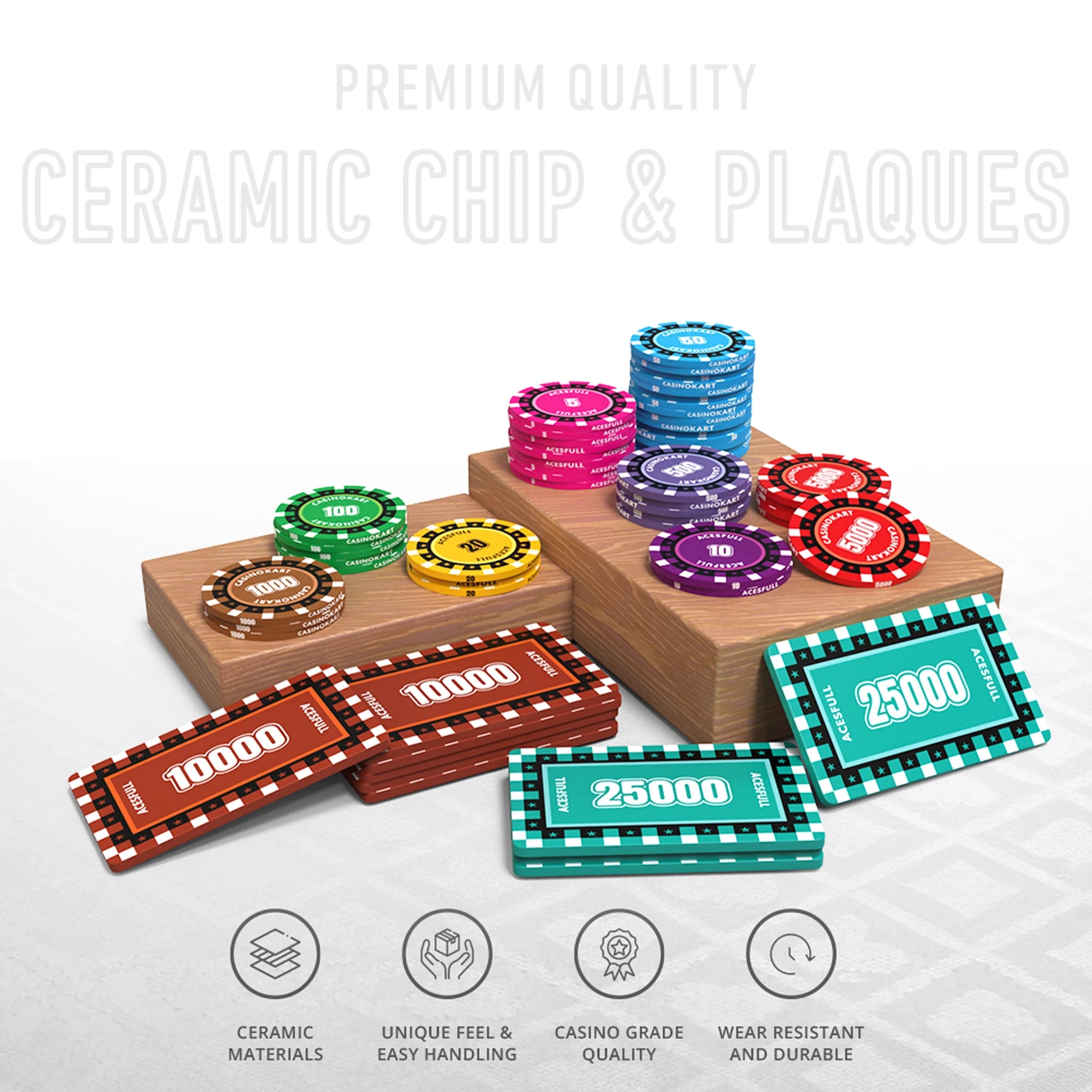 Lambent Poker Chipset - 300/500 Pcs, 10/20 Plaques, Ceramic, 40/45/50mm, 10/14/17g