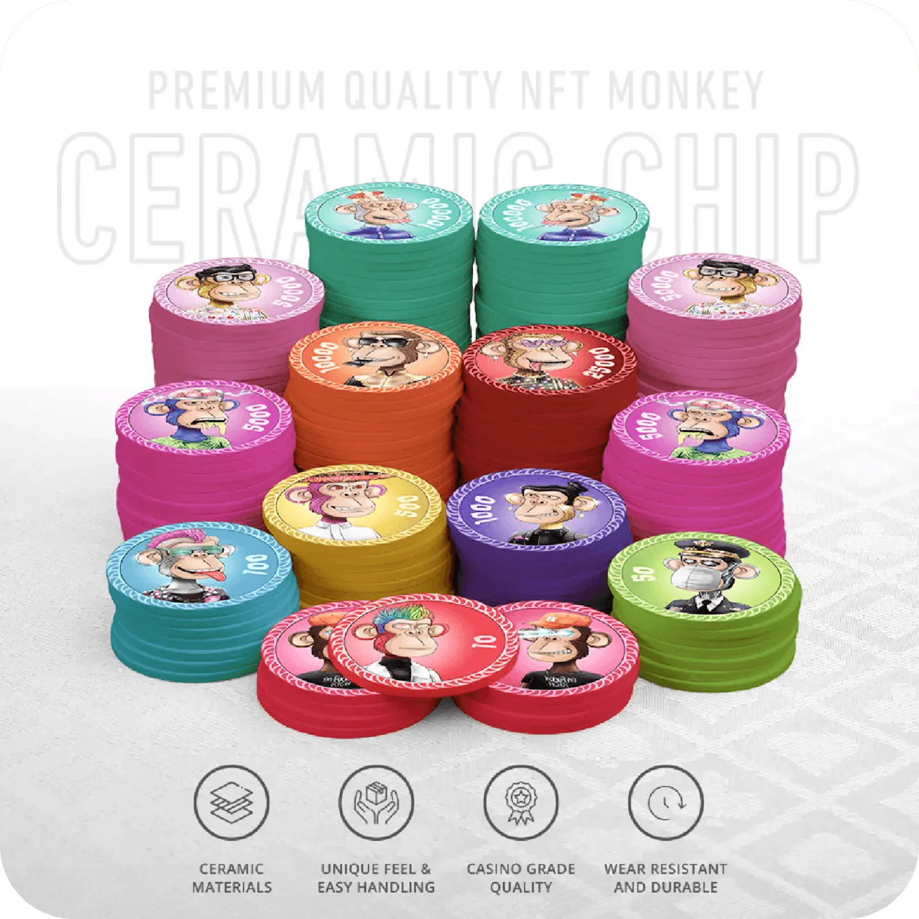 NFT Monkey Poker Chipset - 300/500 Pcs, Ceramic, 40mm, 10g - Thai Aces