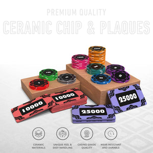 Petaluxe Poker Chipset - 300/500 Pcs, 10/20 Plaques, Ceramic, 40mm, 10g - Thai Aces