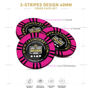 Customisable Poker Chips - 3 Stripes, Clay, 40mm, 14g - Thai Aces