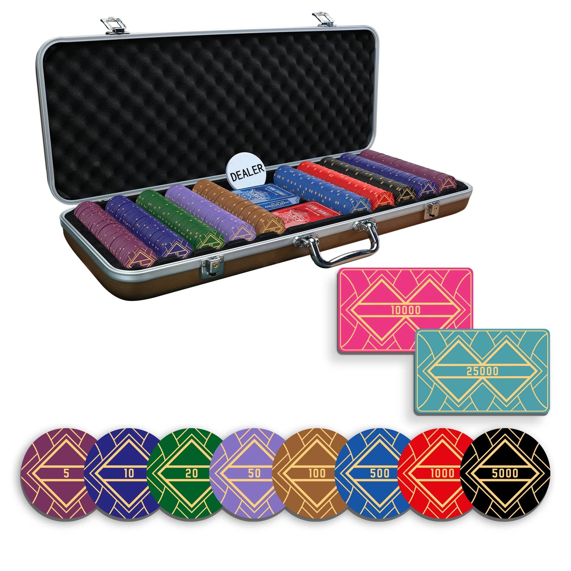 Quadragon Poker Chipset - 300/500 Pcs, 10/20 Plaques, Ceramic, 40mm, 10g - Thai Aces
