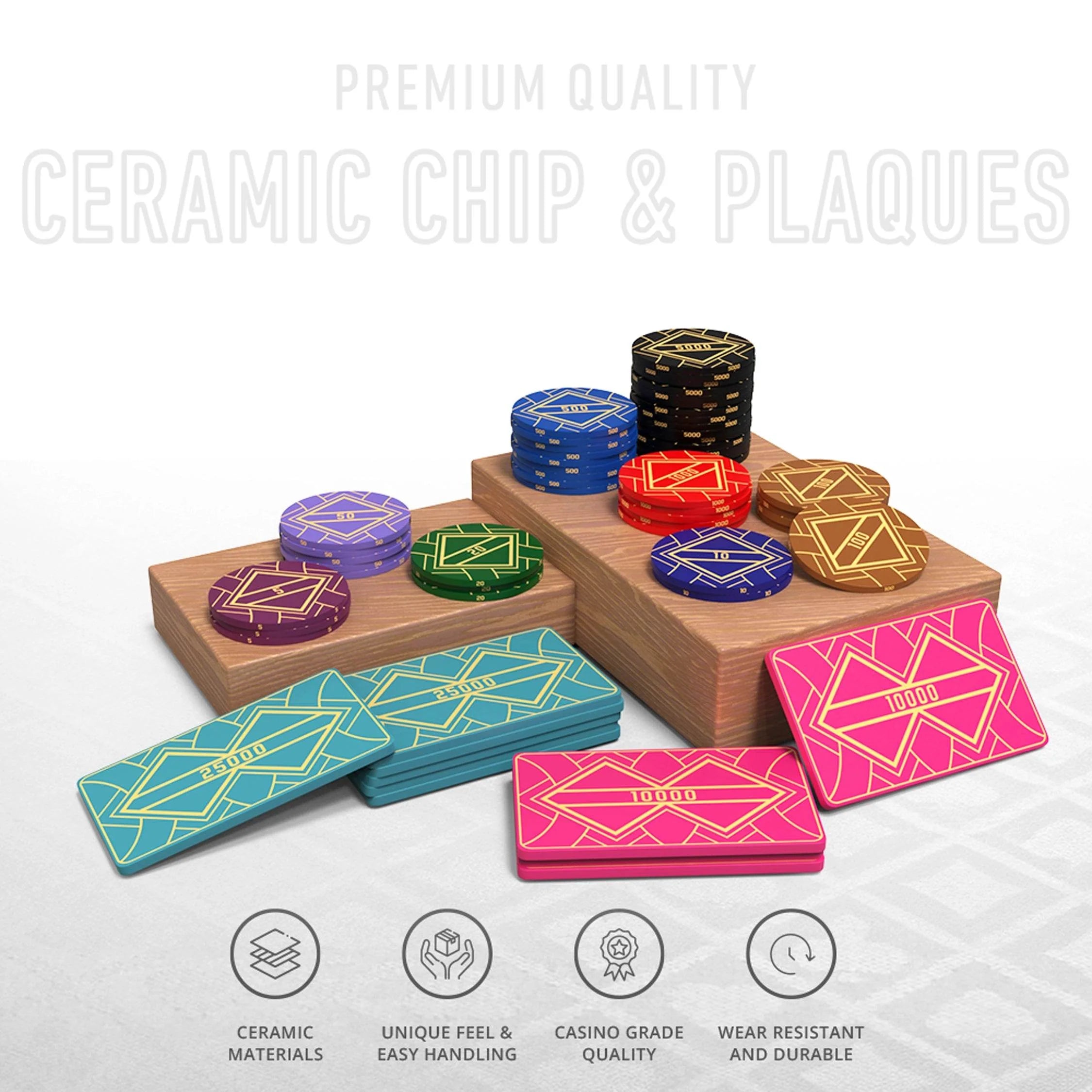 Quadragon Poker Chipset - 300/500 Pcs, 10/20 Plaques, Ceramic, 40mm, 10g - Thai Aces