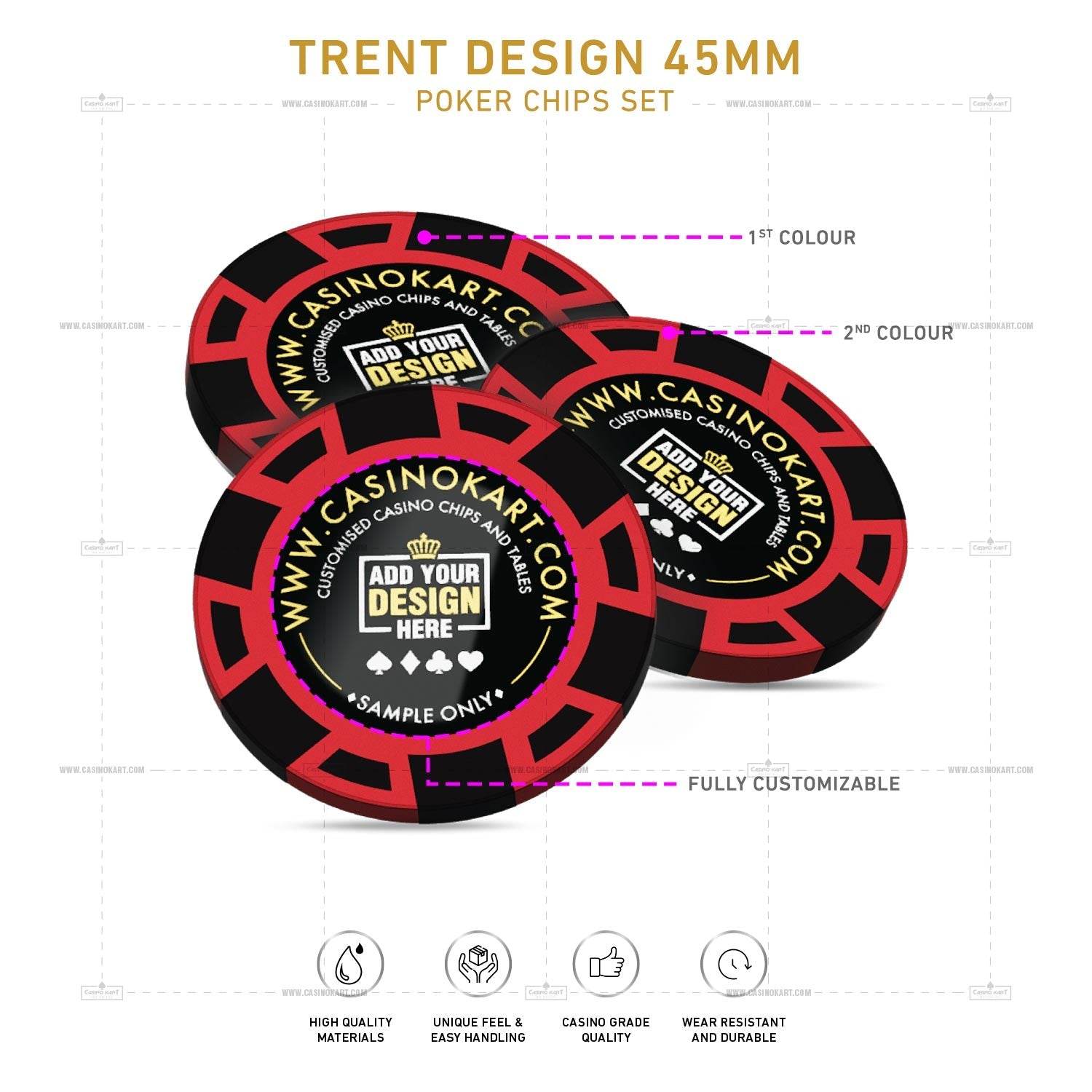 Customisable Poker Chips - Trent, Clay, 45mm, 18g - Thai Aces