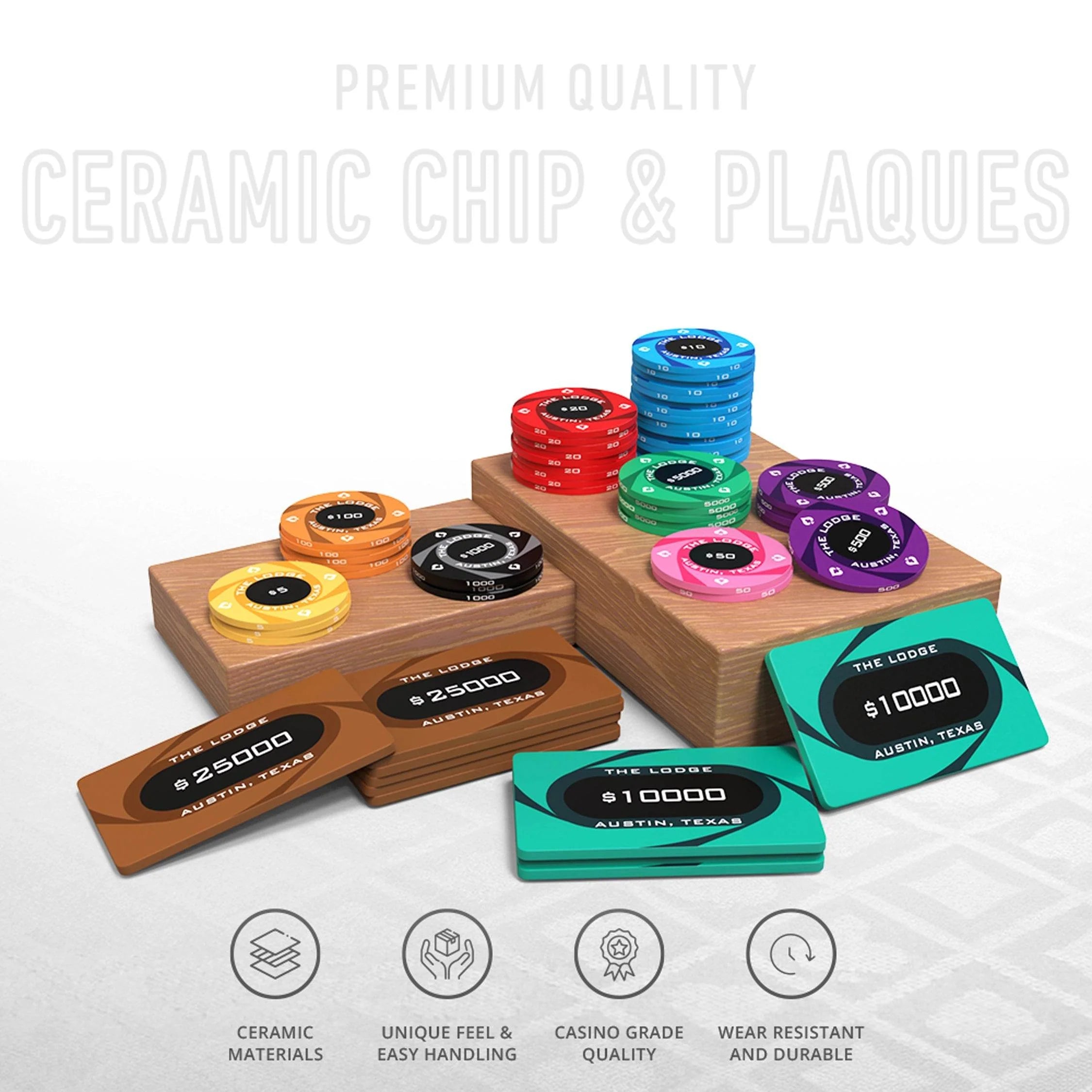 The Lodge Poker Chipset - 300/500 Pcs, 10/20 Plaques, Ceramic, 40mm, 10g - Thai Aces