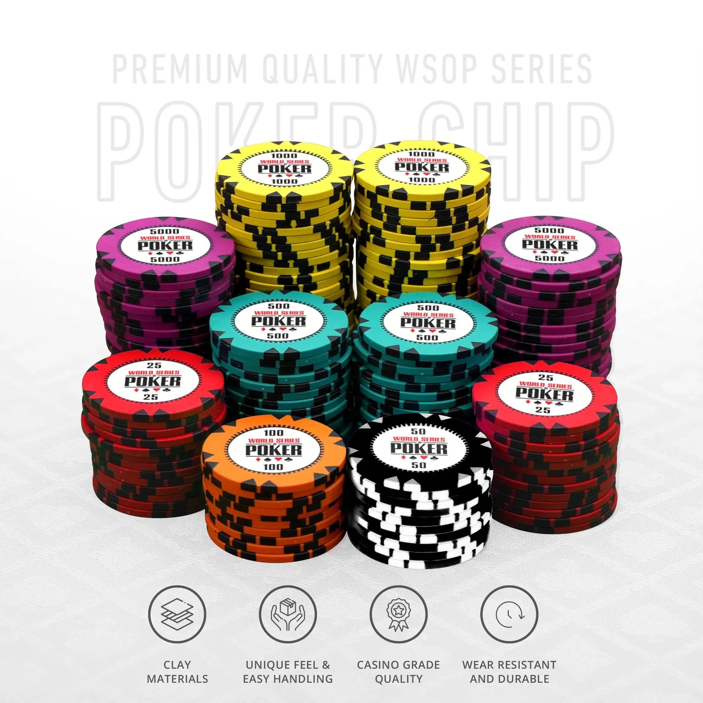 WSOP Series Poker Chipset - GR, 300/500 Pcs, Clay, 40mm, 14g - Thai Aces